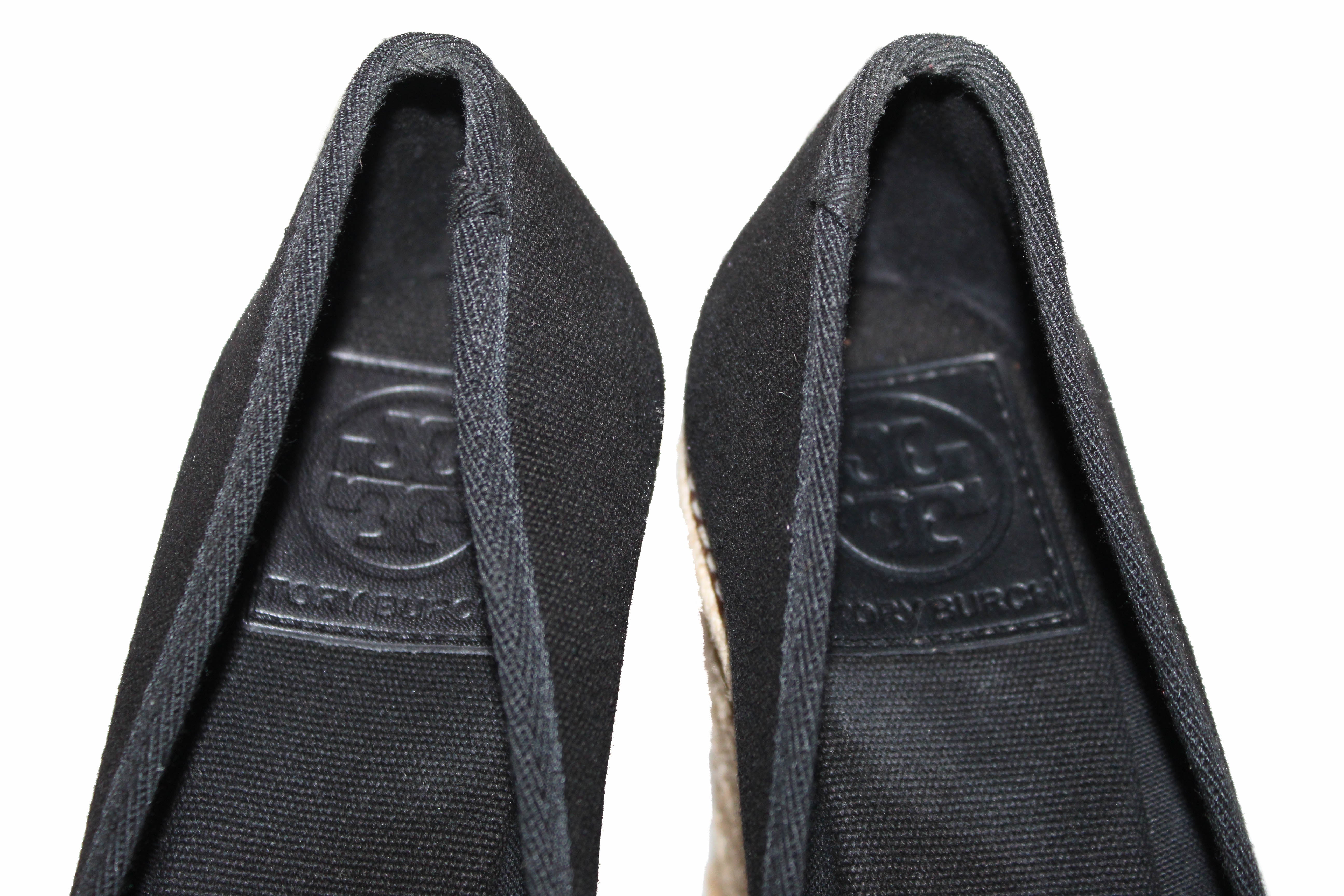 Authentic Tory Burch Black Canvas Jackie Espadrille 110mm Wedge Shoes Size 7