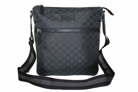 Authnetic New Gucci Black Nylon Monogram GG Messenger Crossbody Bag 449185