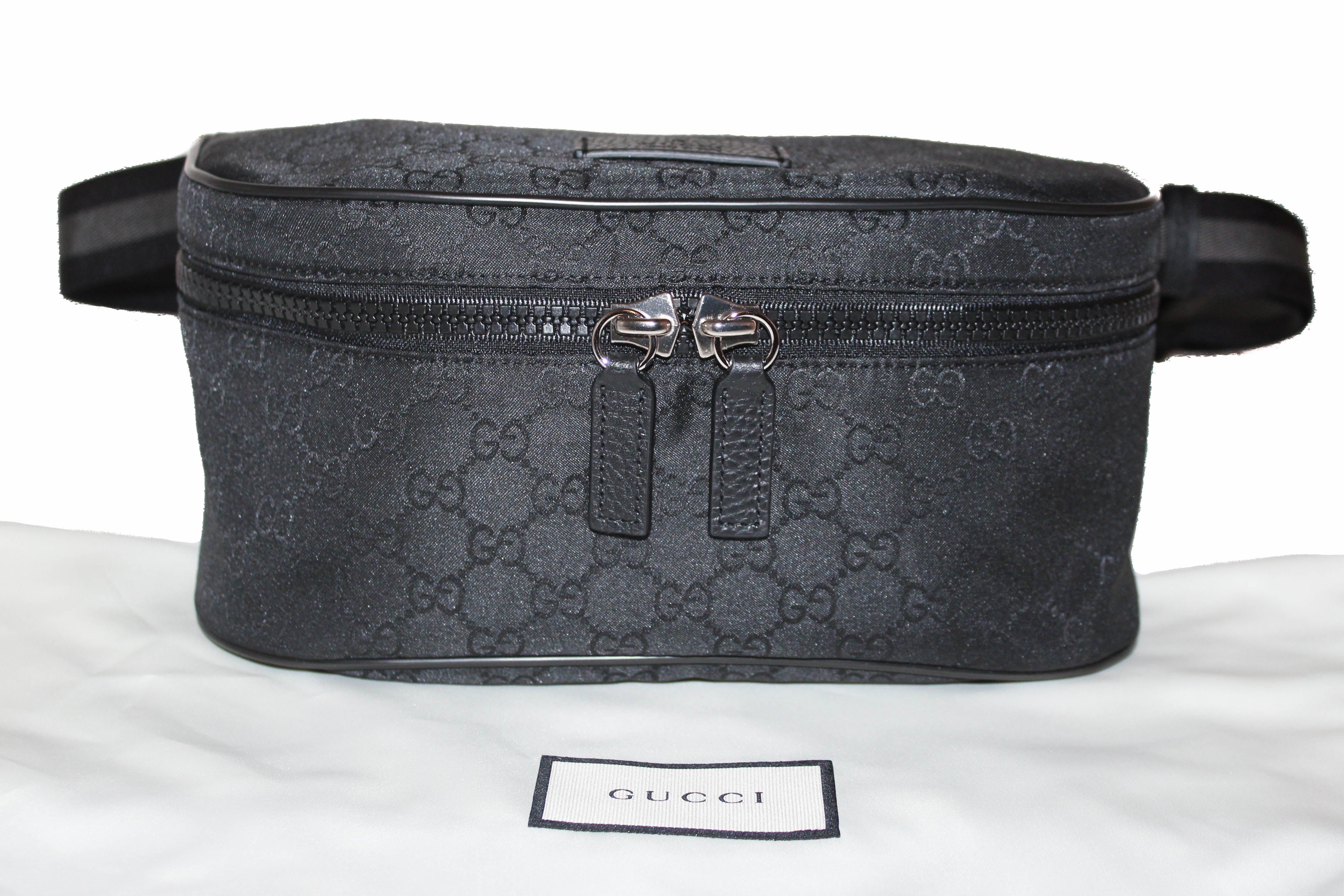 Gucci GG Supreme Monogram Black Canvas Leather Trim Web Strap Mini