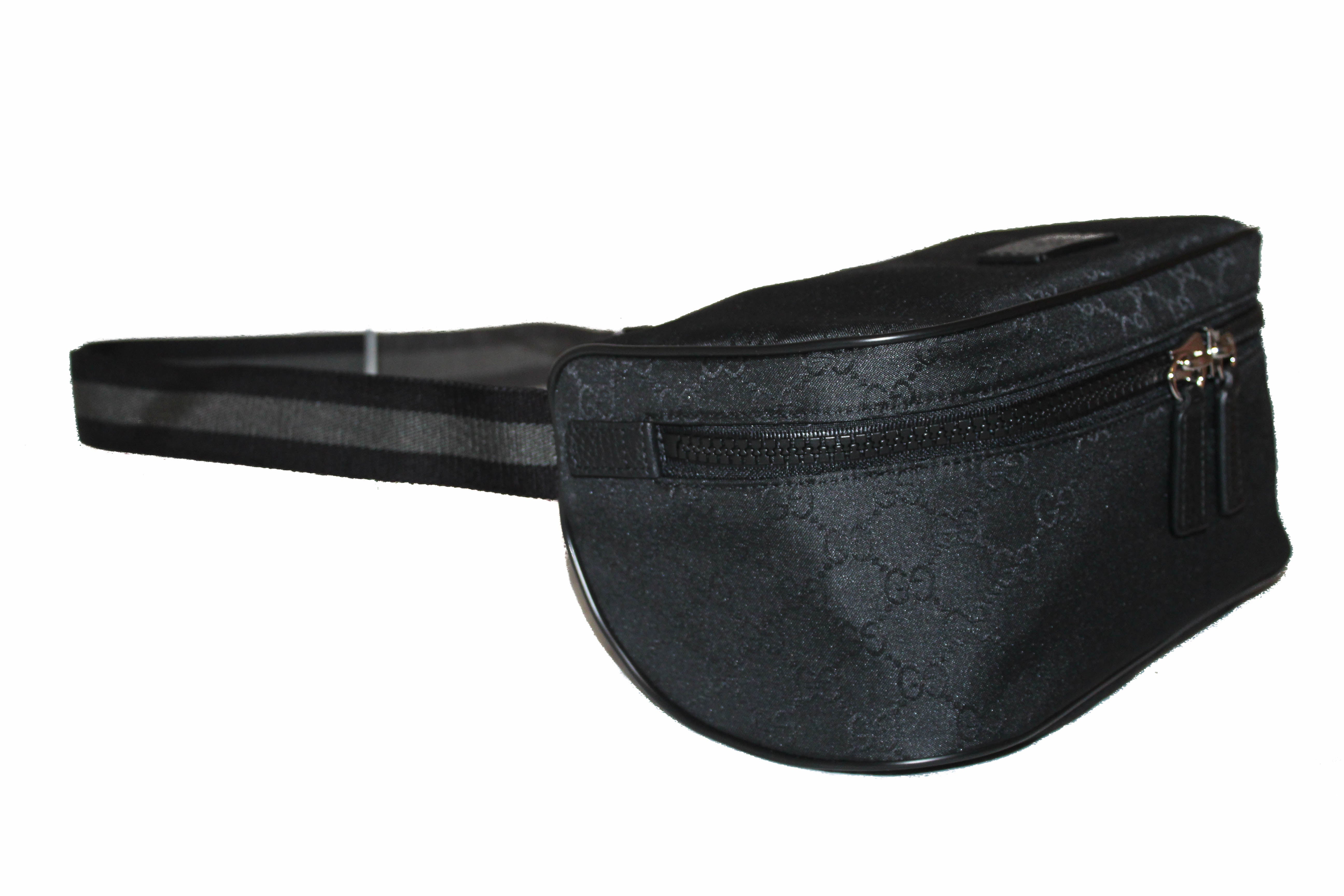 GUCCI GG Canvas Waist Pouch Shoulder Bum Bag Belt Bag Black Leather