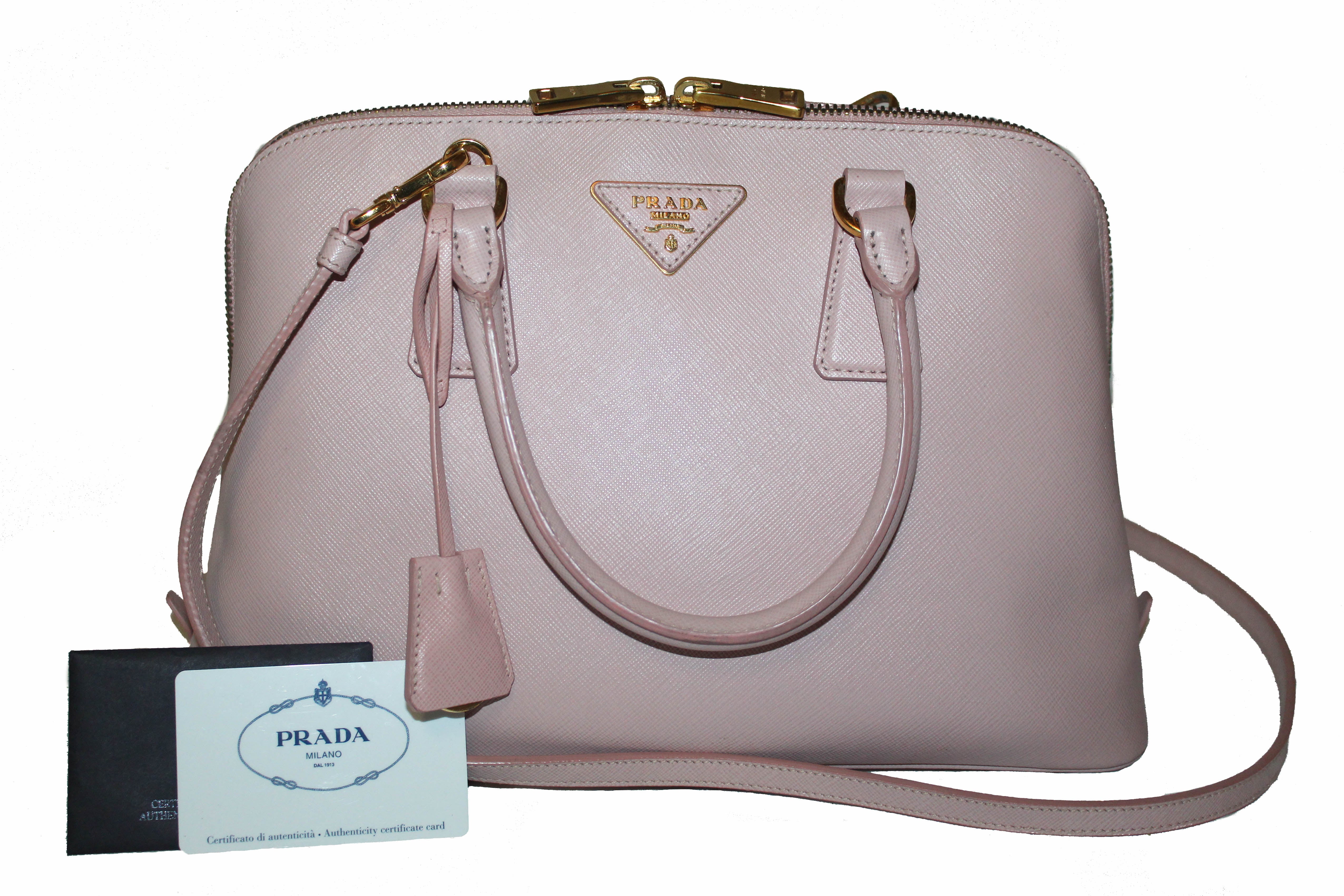 Prada Pink Saffiano Vernice Leather Flap Wallet On Strap Prada