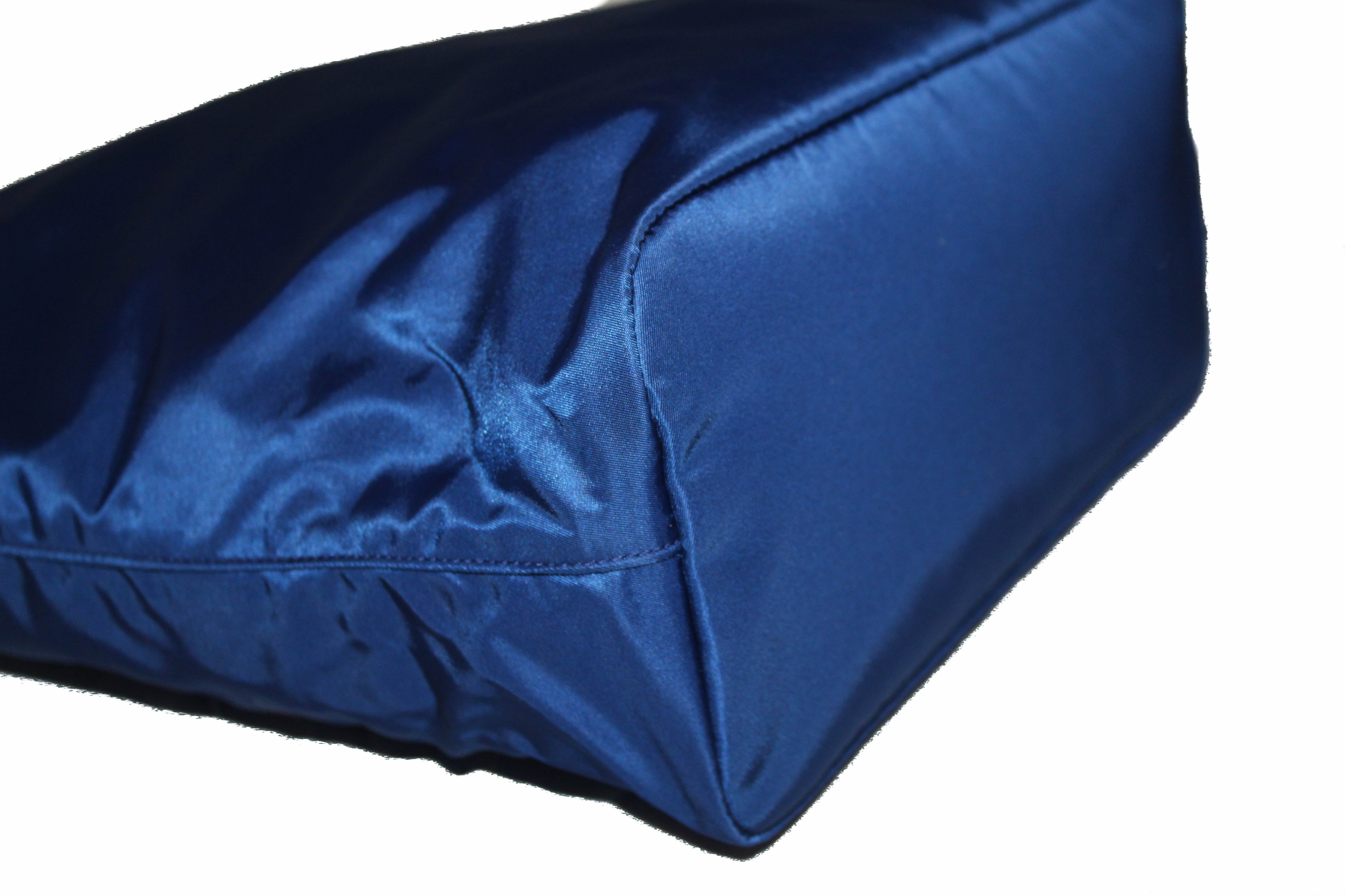 Prada Tessuto Nylon Saffiano Leather Tote Bag Blue