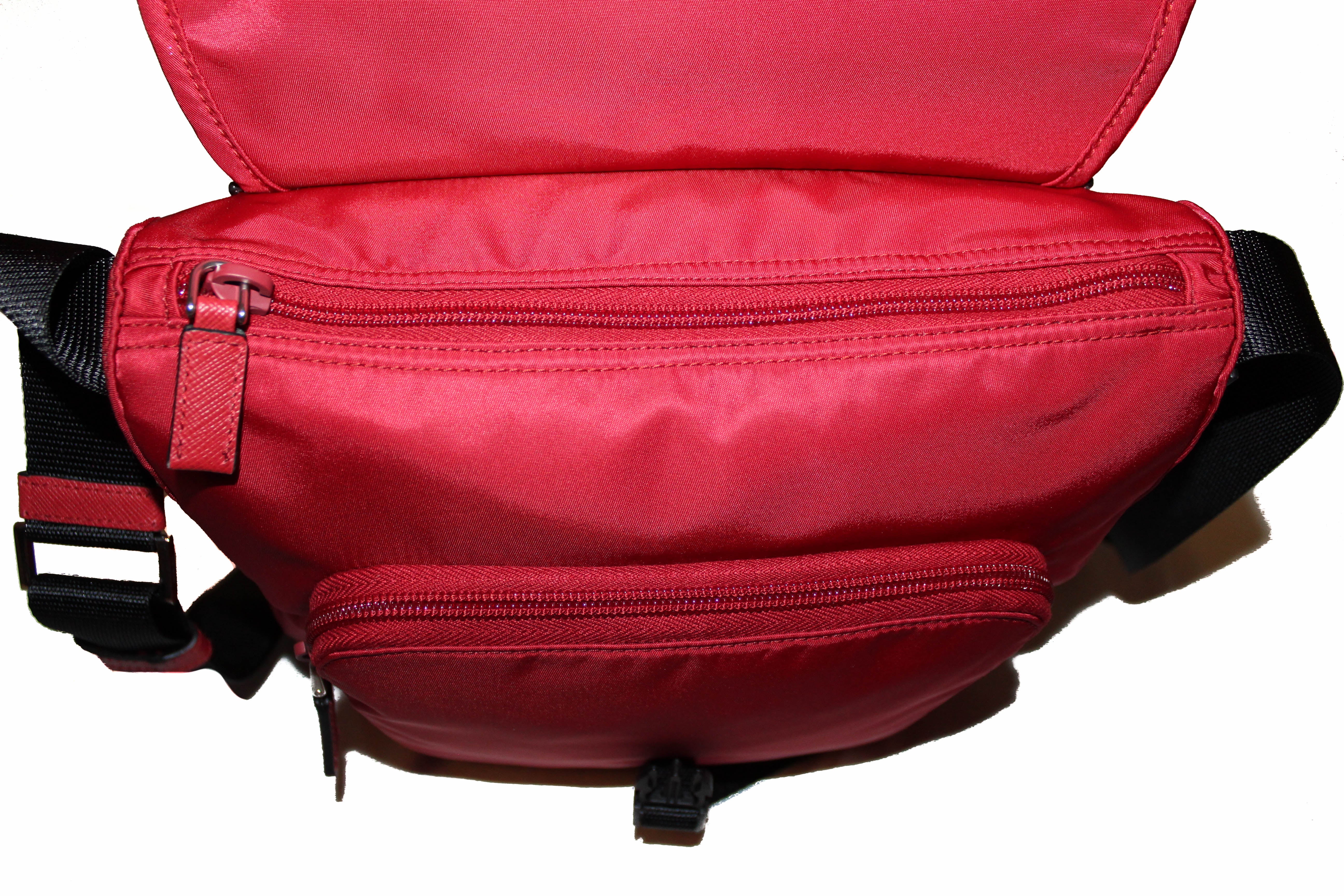 Prada Red Tessuto Nylon and Leather Bow Small Clutch Bag 1N1545