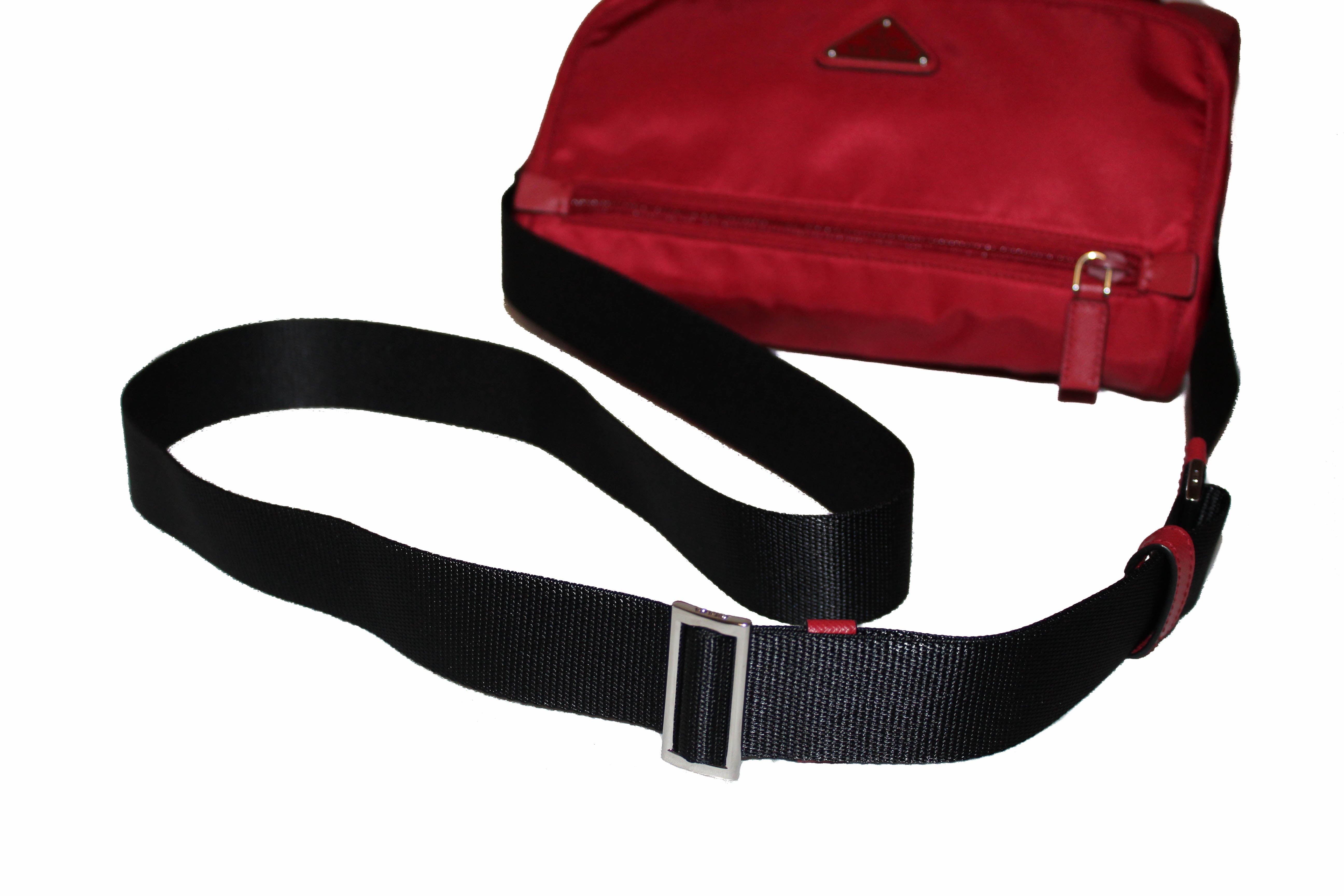 Authentic New Prada Red/Black Nylon Tessuto Small Messenger Bag 1BD