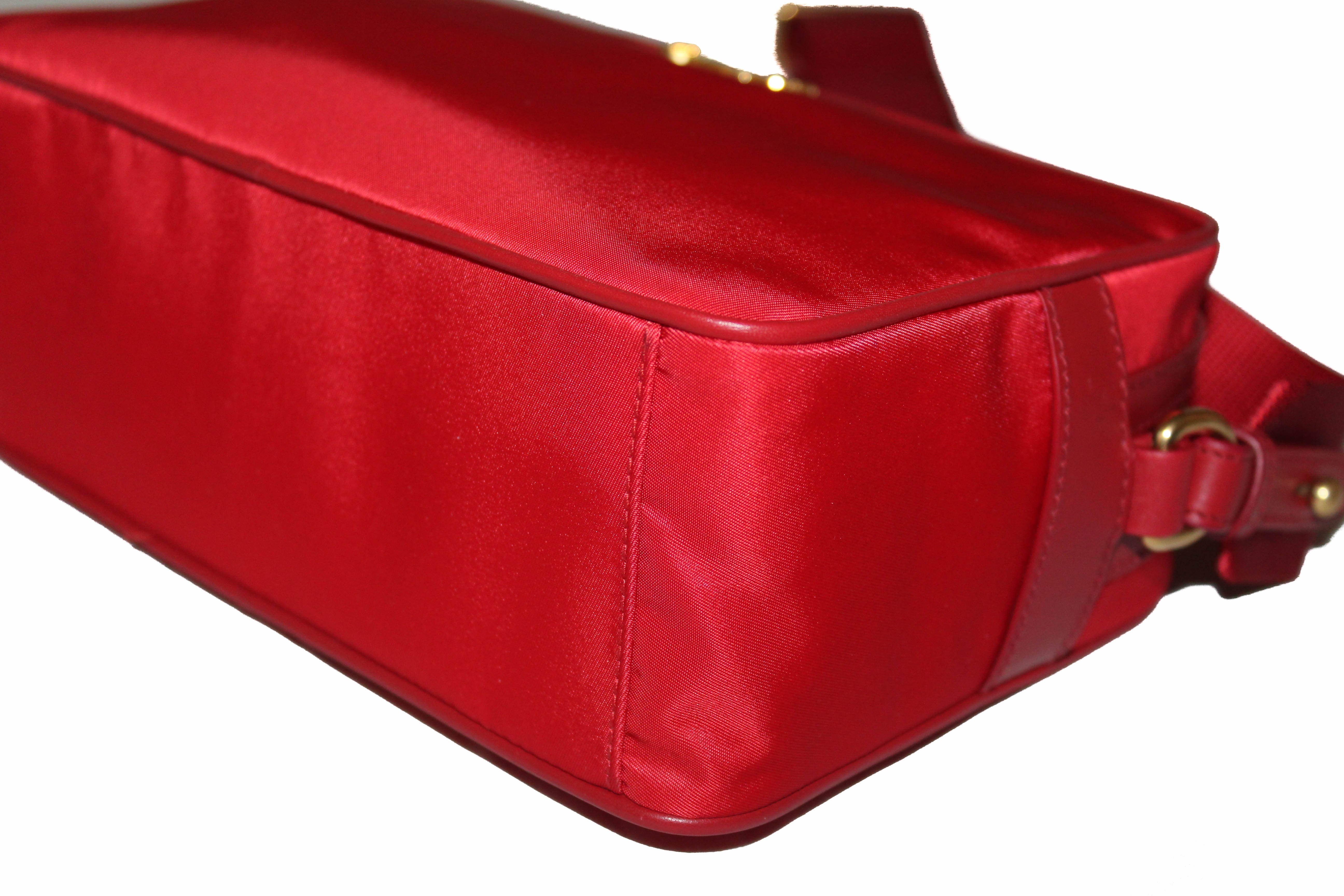 Authentic New Prada Red Nylon Tessuto Messenger Camera Bag 1BH089