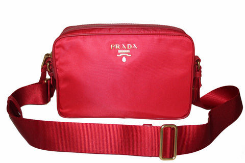 Authentic New Prada Red Nylon Tessuto Messenger Camera Bag 1BH089