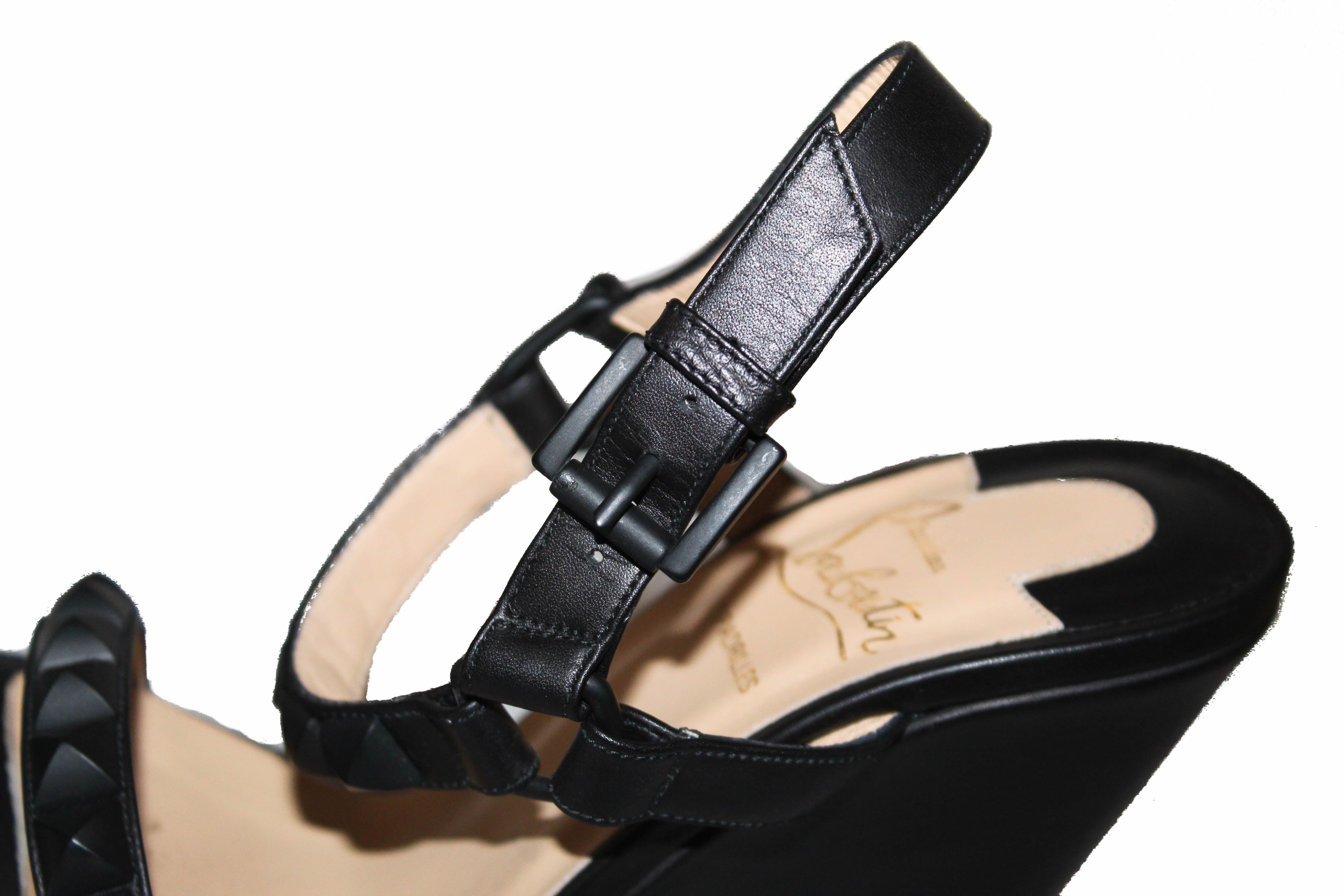 Authentic Christian Louboutin Black Cataclou 140 Wedge Sandals Shoes Size 35