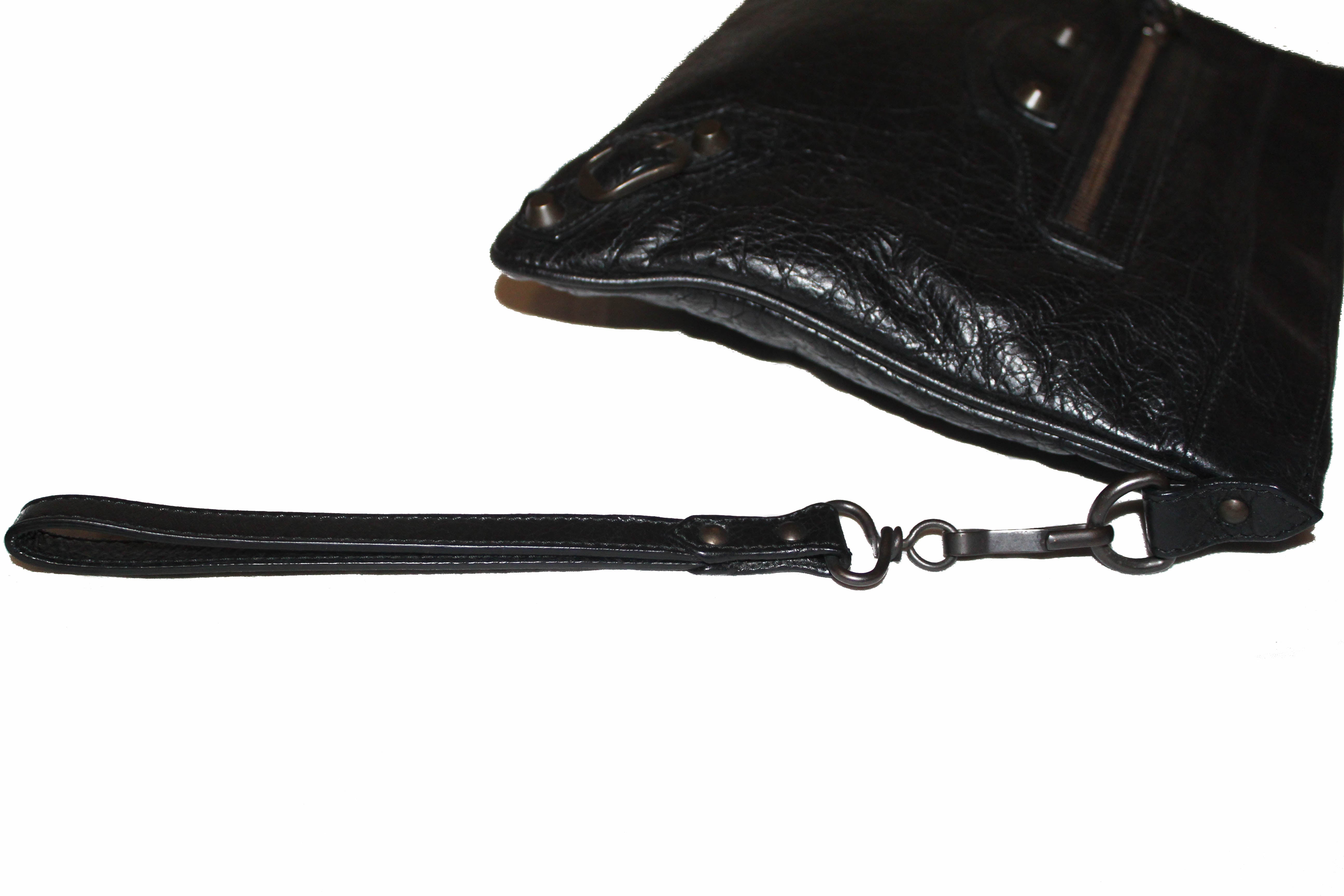 Authentic Balenciaga Black Agneau Leather Classic Motorcycle Clutch Bag 292955