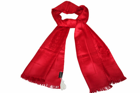Authentic New Bvlgari Red Silk Wool Long Logo Logomania Stole Scarf Shawl