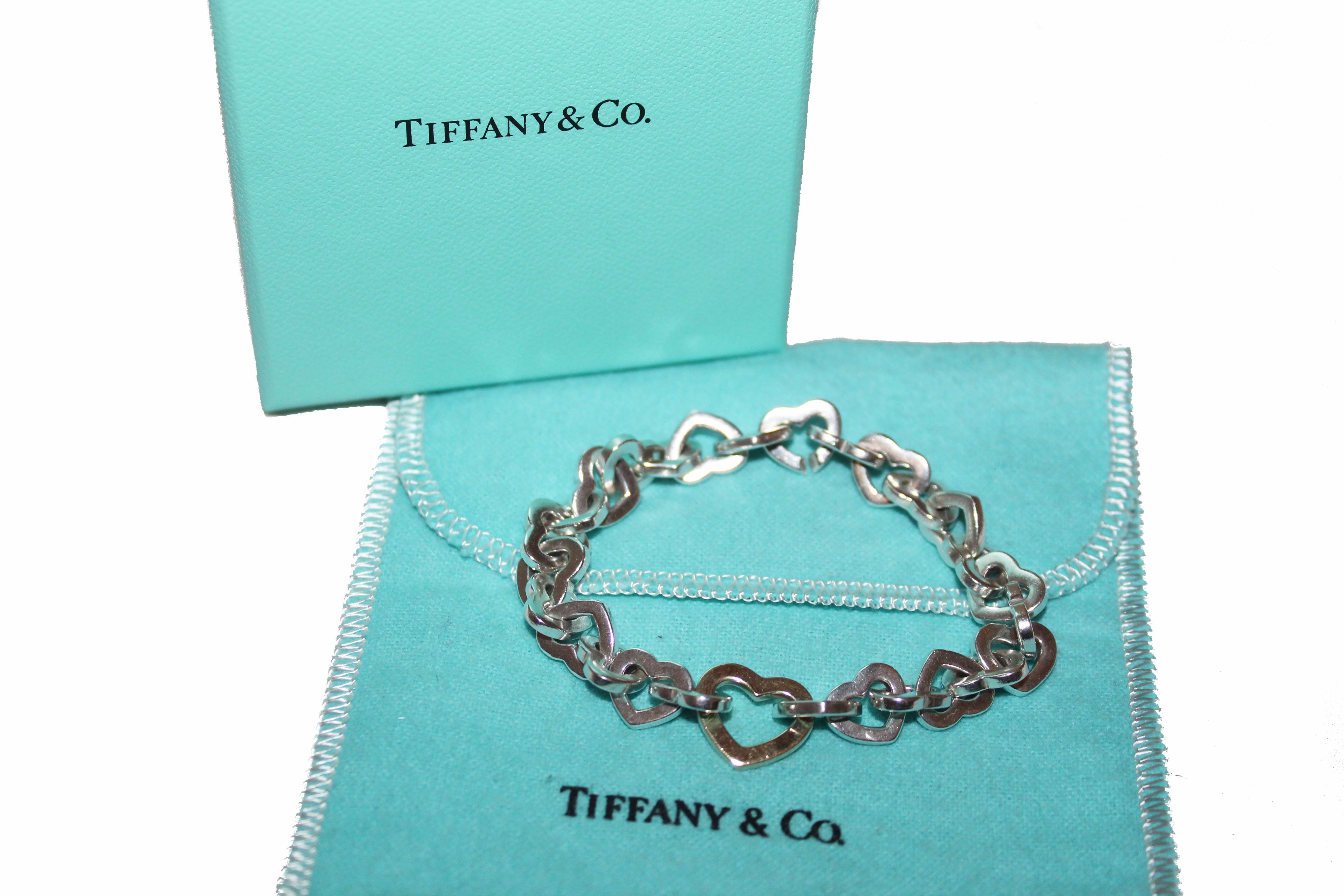 Authentic Tiffany Sterling Silver 18K Yellow Gold Heart Links Bracelet
