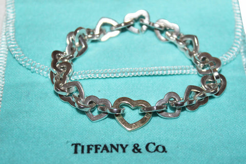 Authentic Tiffany Sterling Silver 18K Yellow Gold Heart Links Bracelet