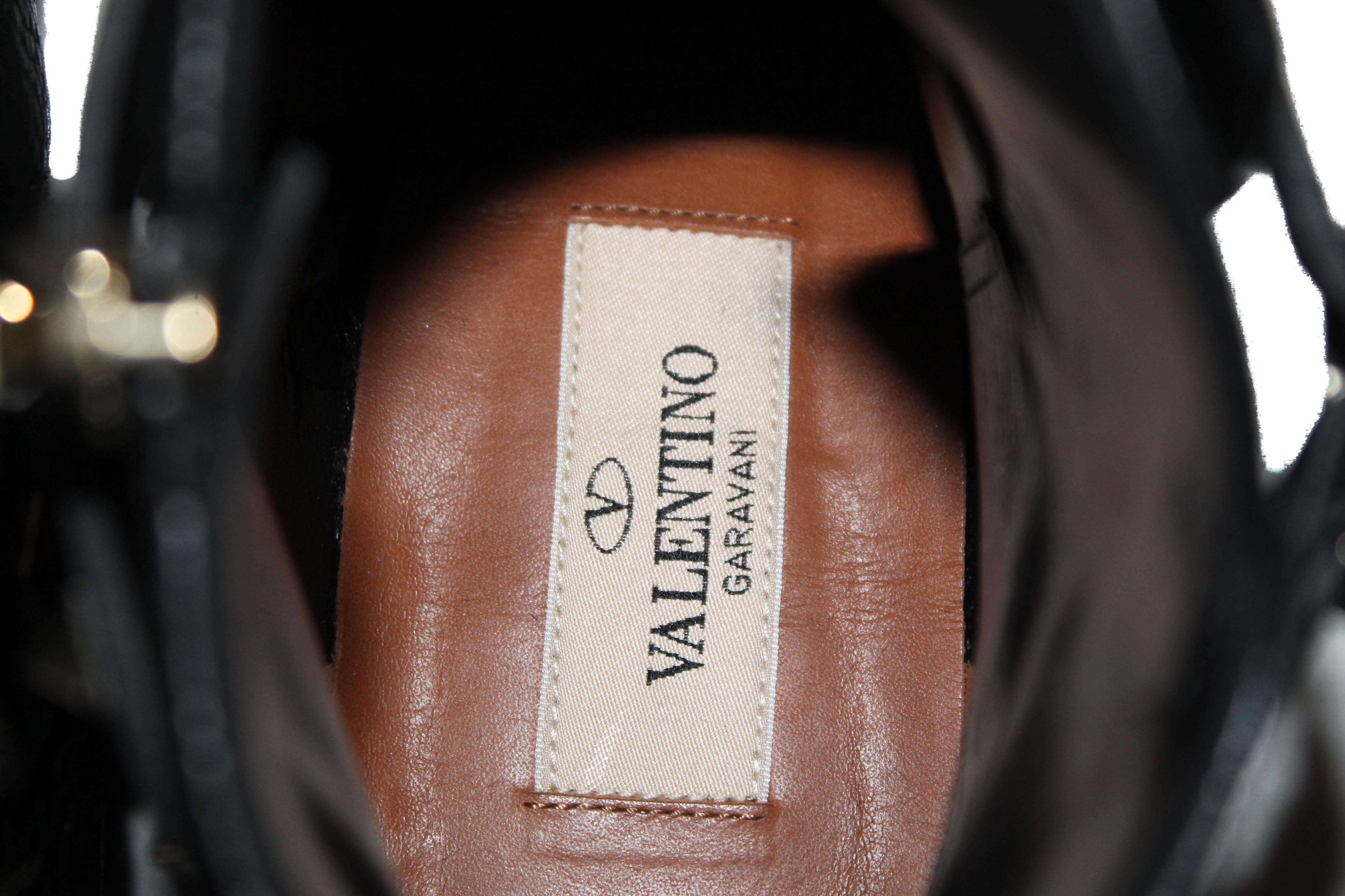 Authentic Valentino Black Leather Rockstud Grainy Calfskin Ankle Boots â Paris Station Shop