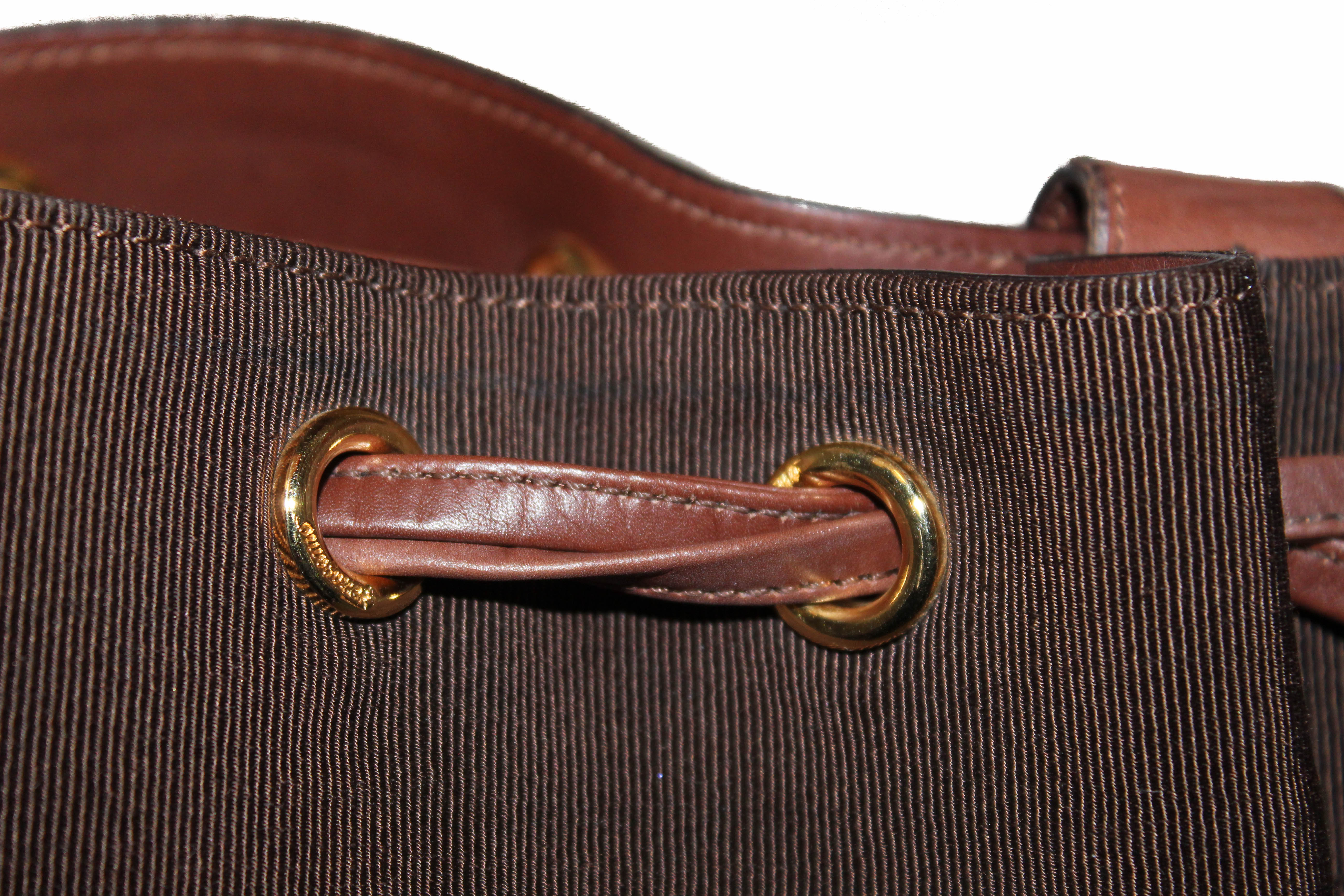 Authentic Salvatore Ferragamo Brown Fabric Drawstring Shoulder Bag