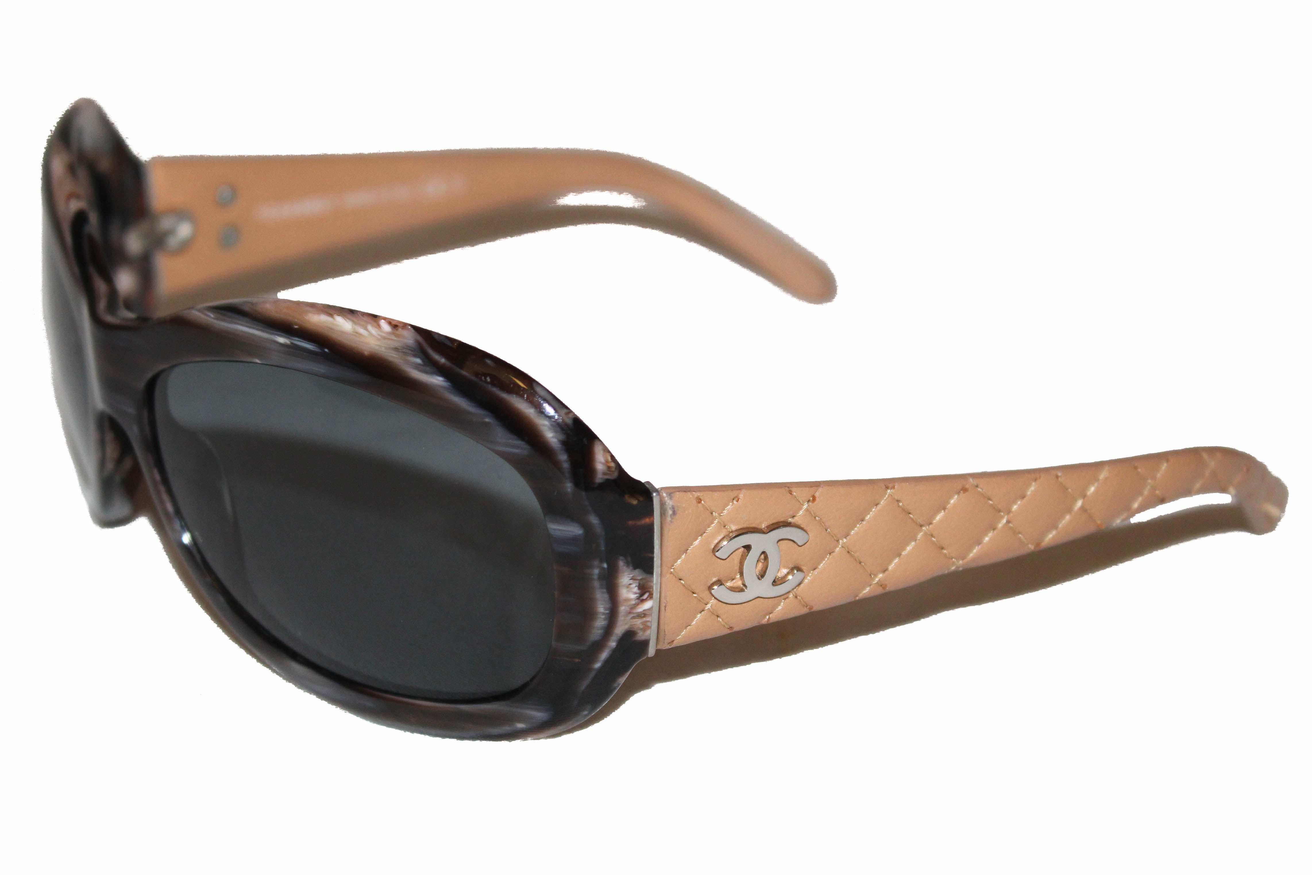 Authentic Chanel Beige Quilted Leather Sunglasses 5116-Q