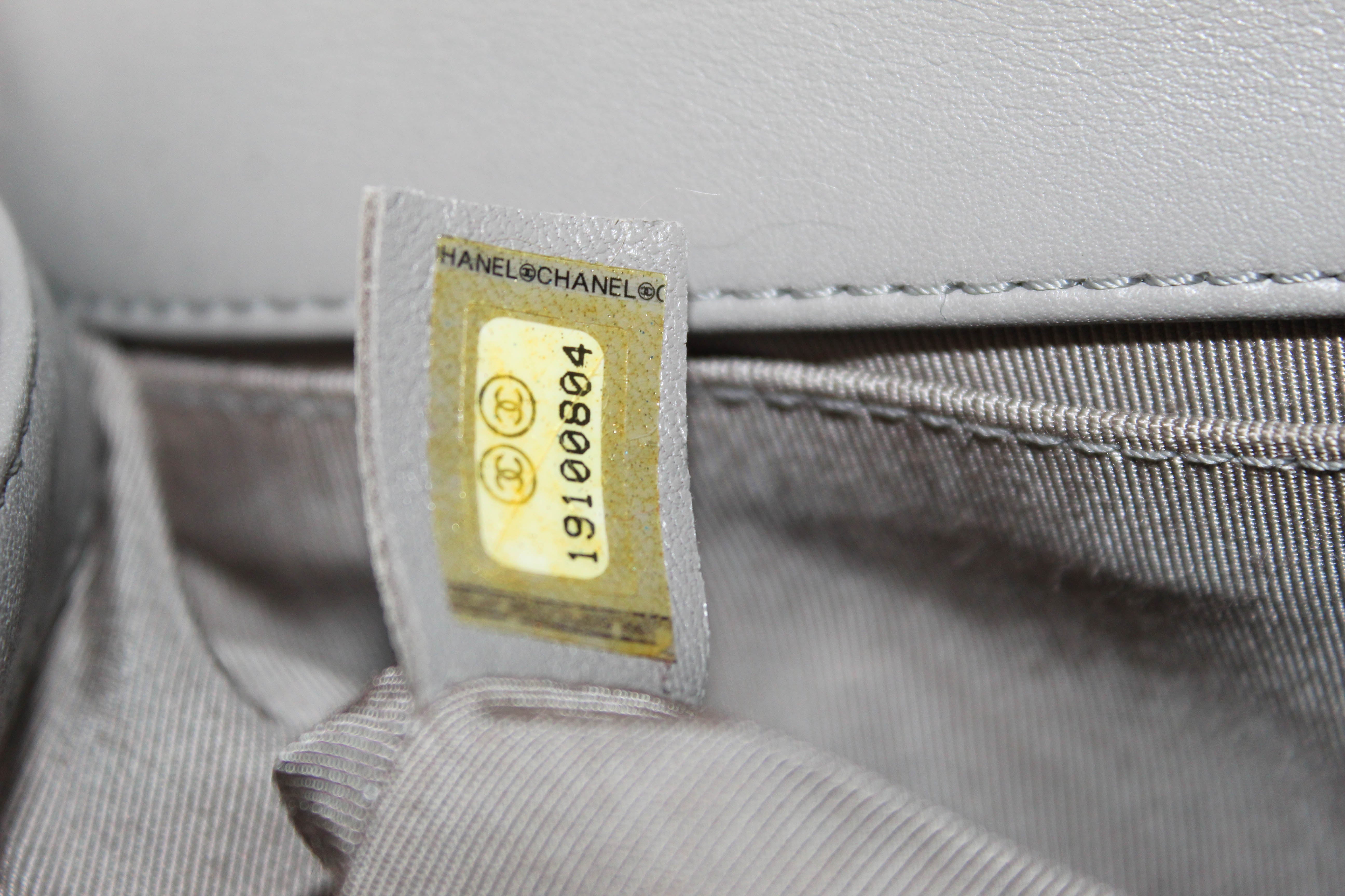 Authentic Chanel Grey Calfskin Quilted Old Medium Boy Chanel Shoulder Messenger Bag