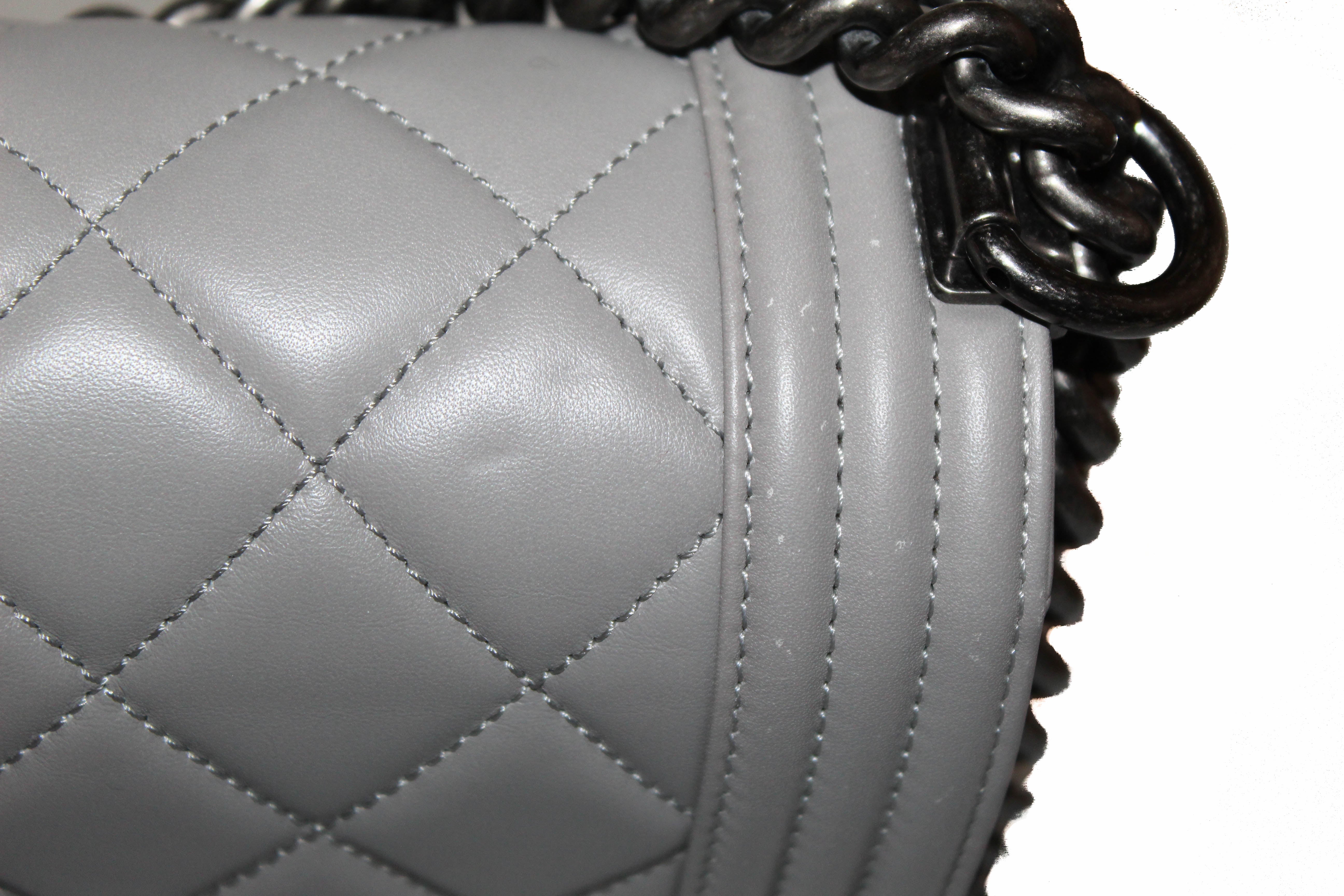 Chanel Medium Metallic Quilted Boy Leather White, Shoulder Strap Bag Box & Card