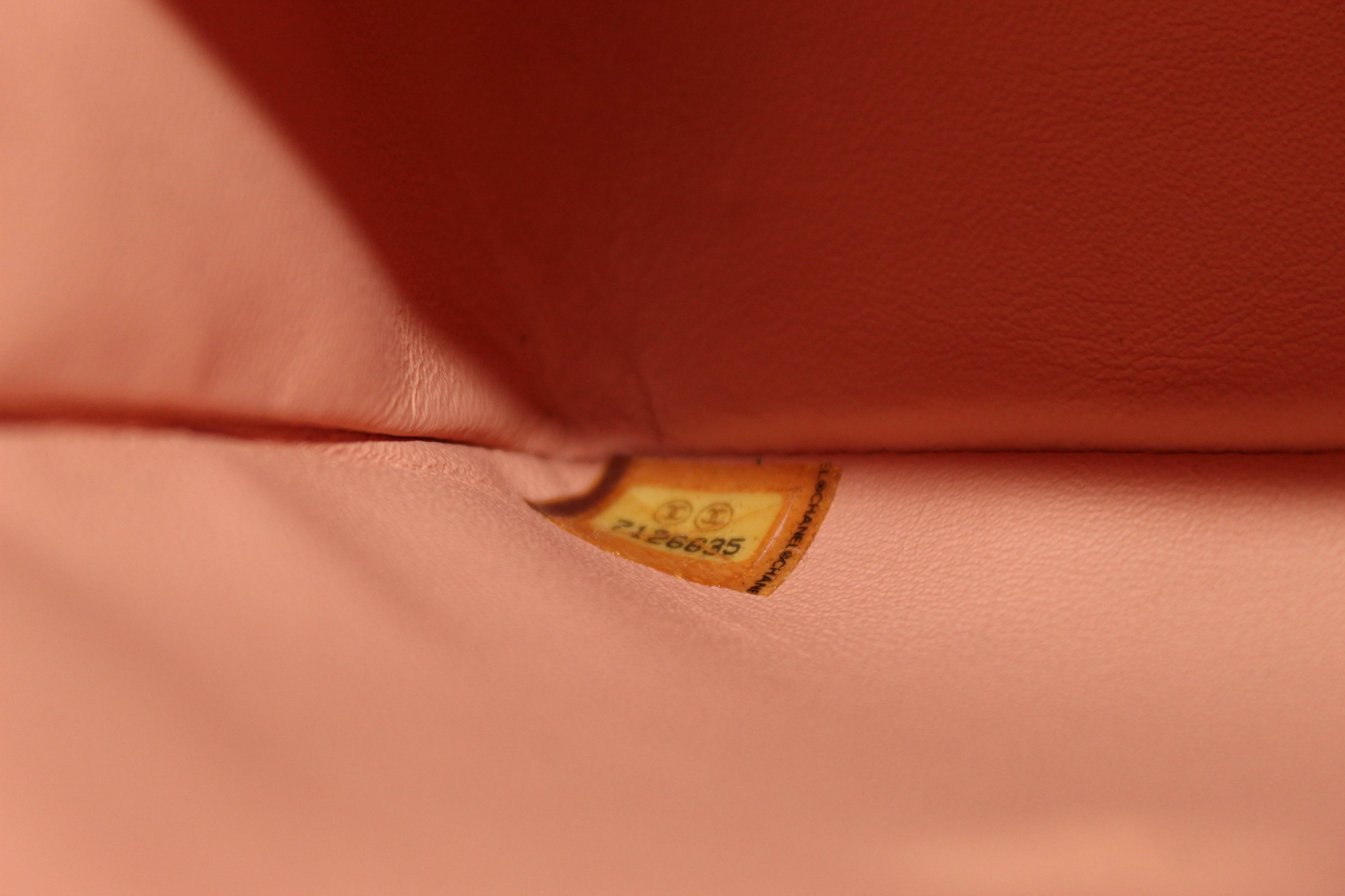 Authentic New Peach Lambskin Leather Medium Single flap Square Stitch Chain Shoulder Messenger Bag