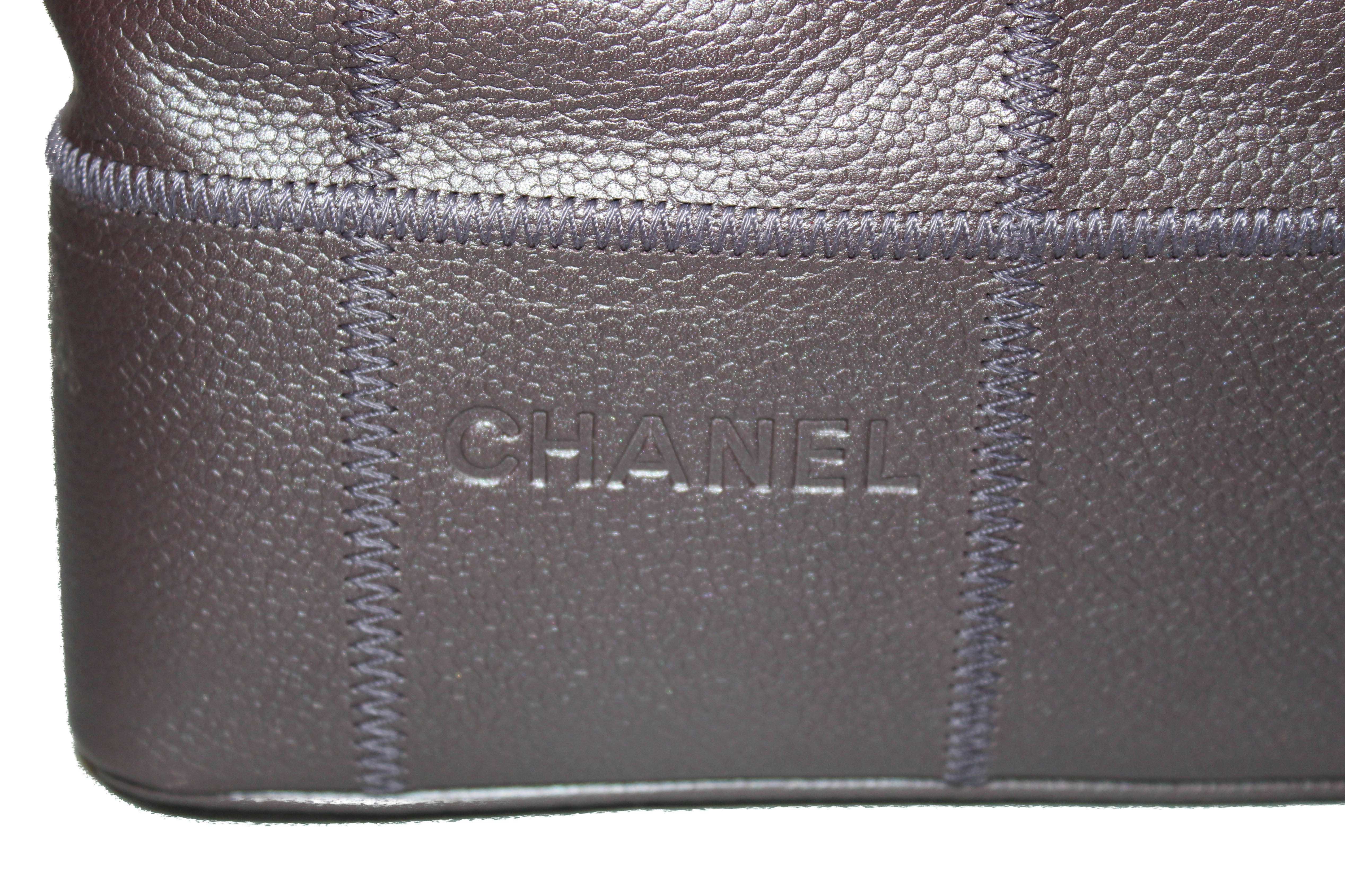 Authentic New Chanel Purple Caviar Leather Large Square Stitch Handbag