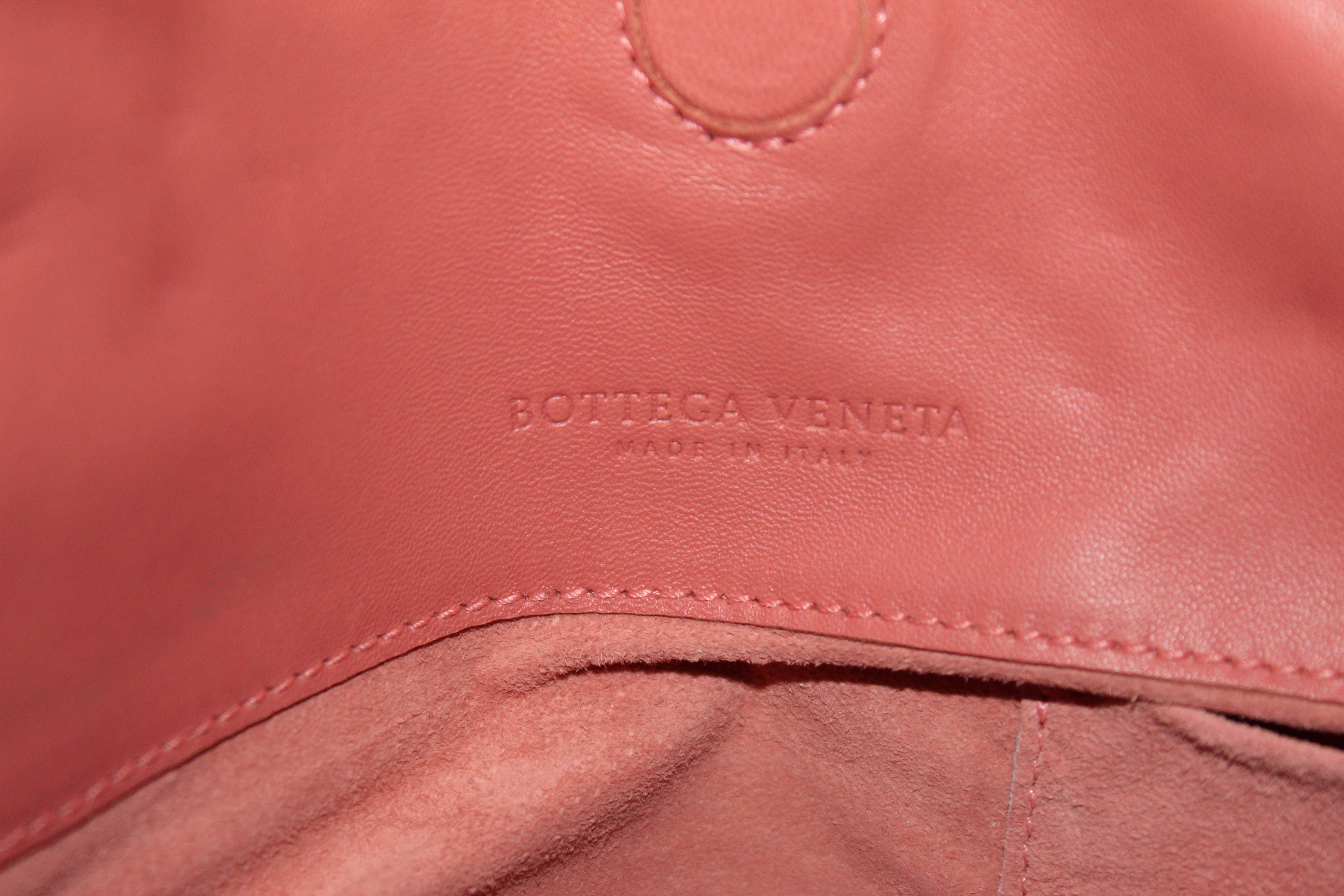 Authentic New Bottega Veneta Pink Nappa Intrecciato Medium Campana Shoulder Bag