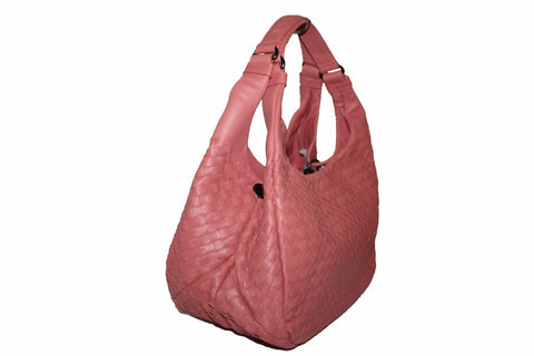 Authentic New Bottega Veneta Pink Nappa Intrecciato Medium Campana Shoulder Bag