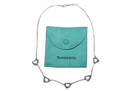 Authentic Tiffany & Co. Sterling Silver Five Open Hearts Station Necklace