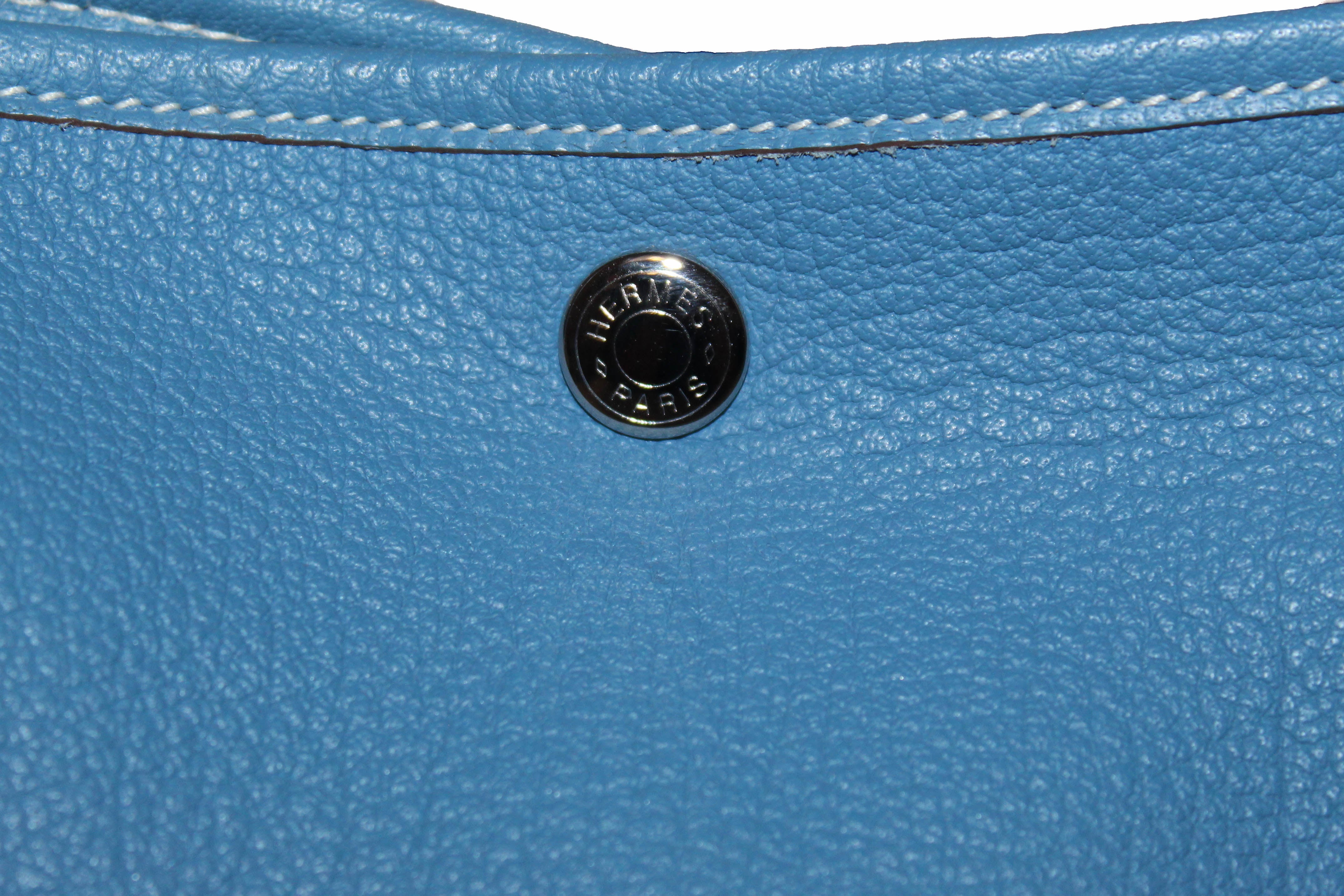 Hermes Blue Clemence Leather Garden Party MM Satchel