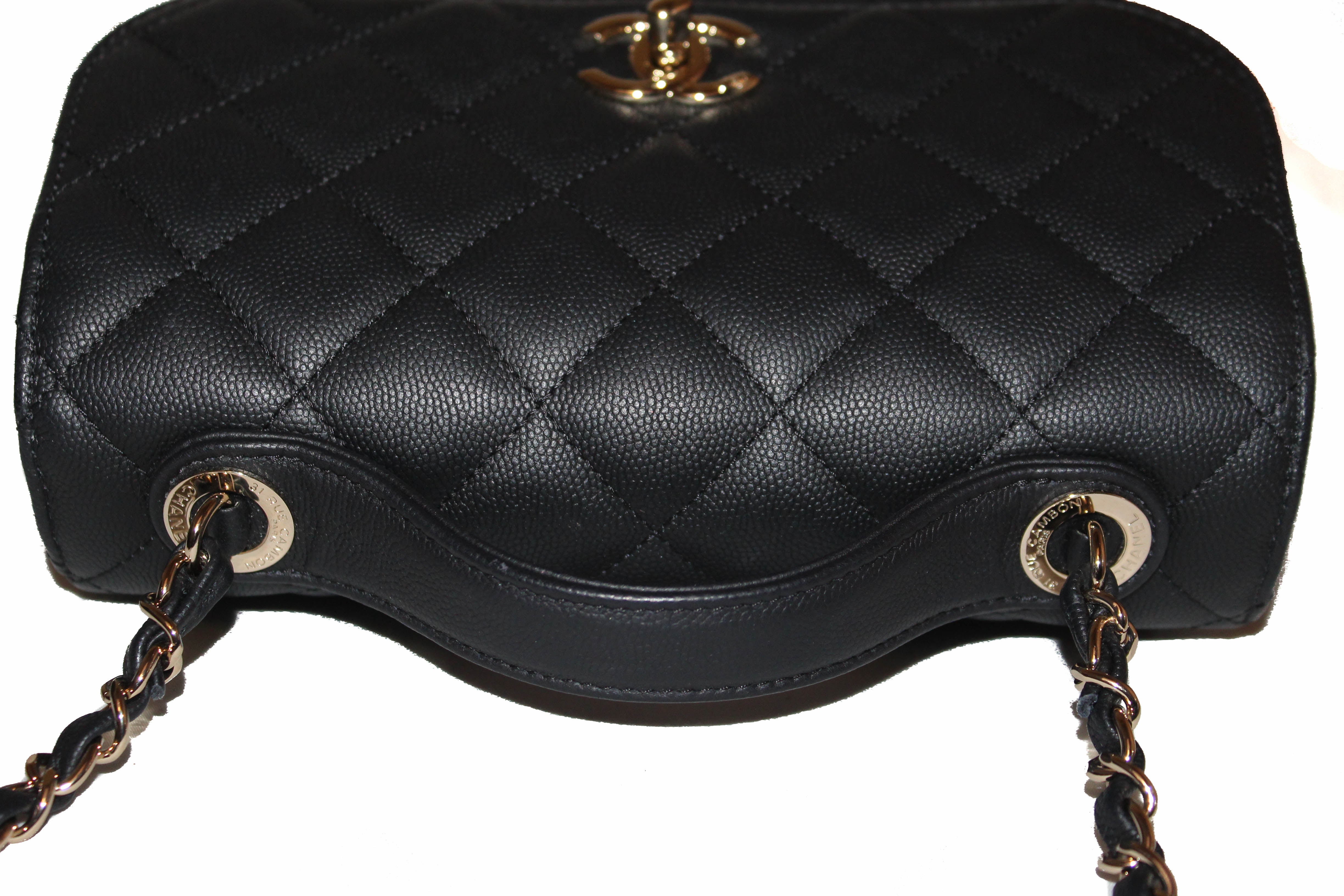 Authentic Chanel Black Caviar Leather Medium Business Affinity Flap Bag  with Top Handle Messenger Bag