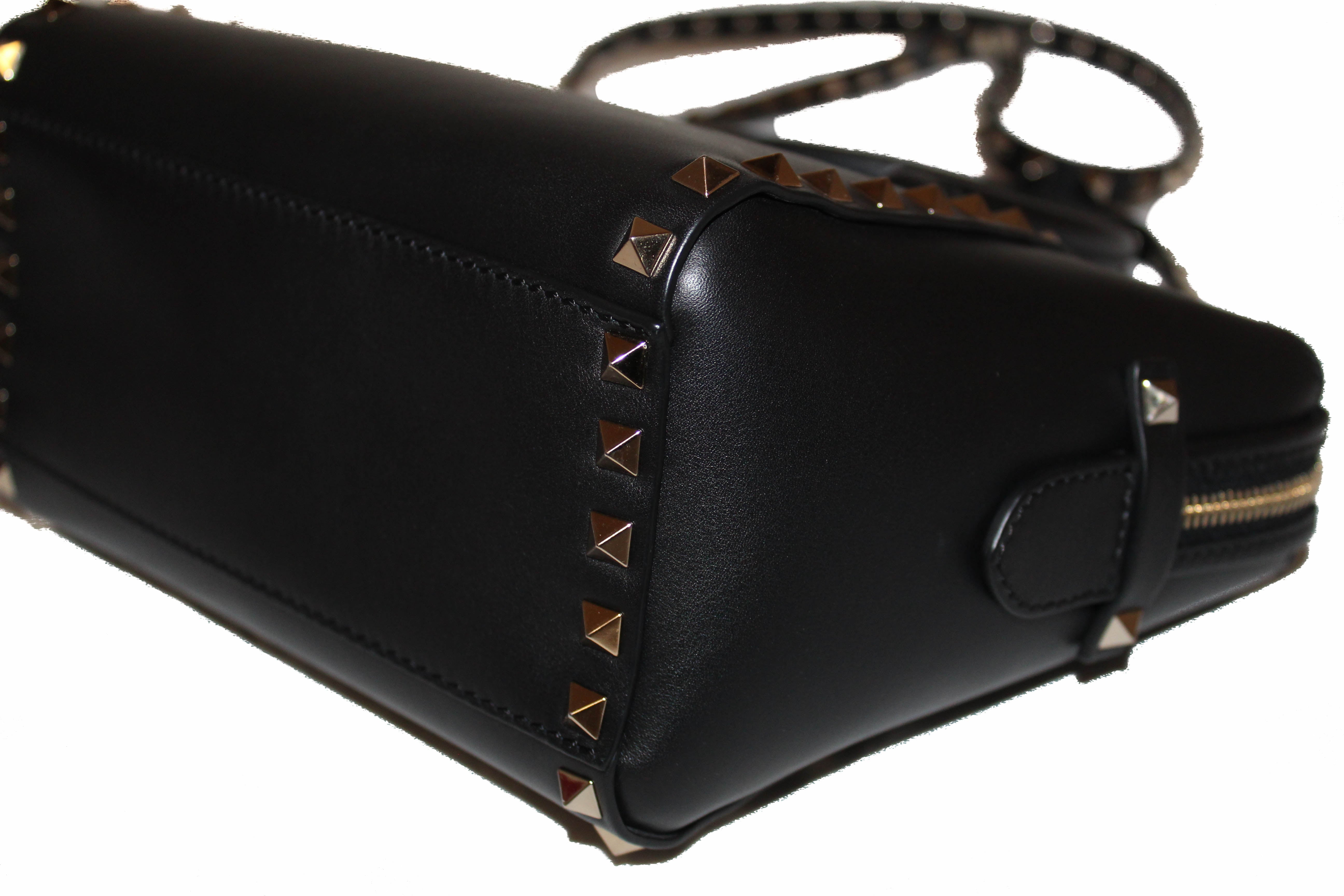 Authentic Valentino Black Leather Rockstud Micro Mini Tote Bag