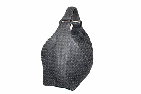 Authentic Bottega Veneta Grey Nappa Leather Intrecciato Woven Sloane Hobo Shoulder Bag