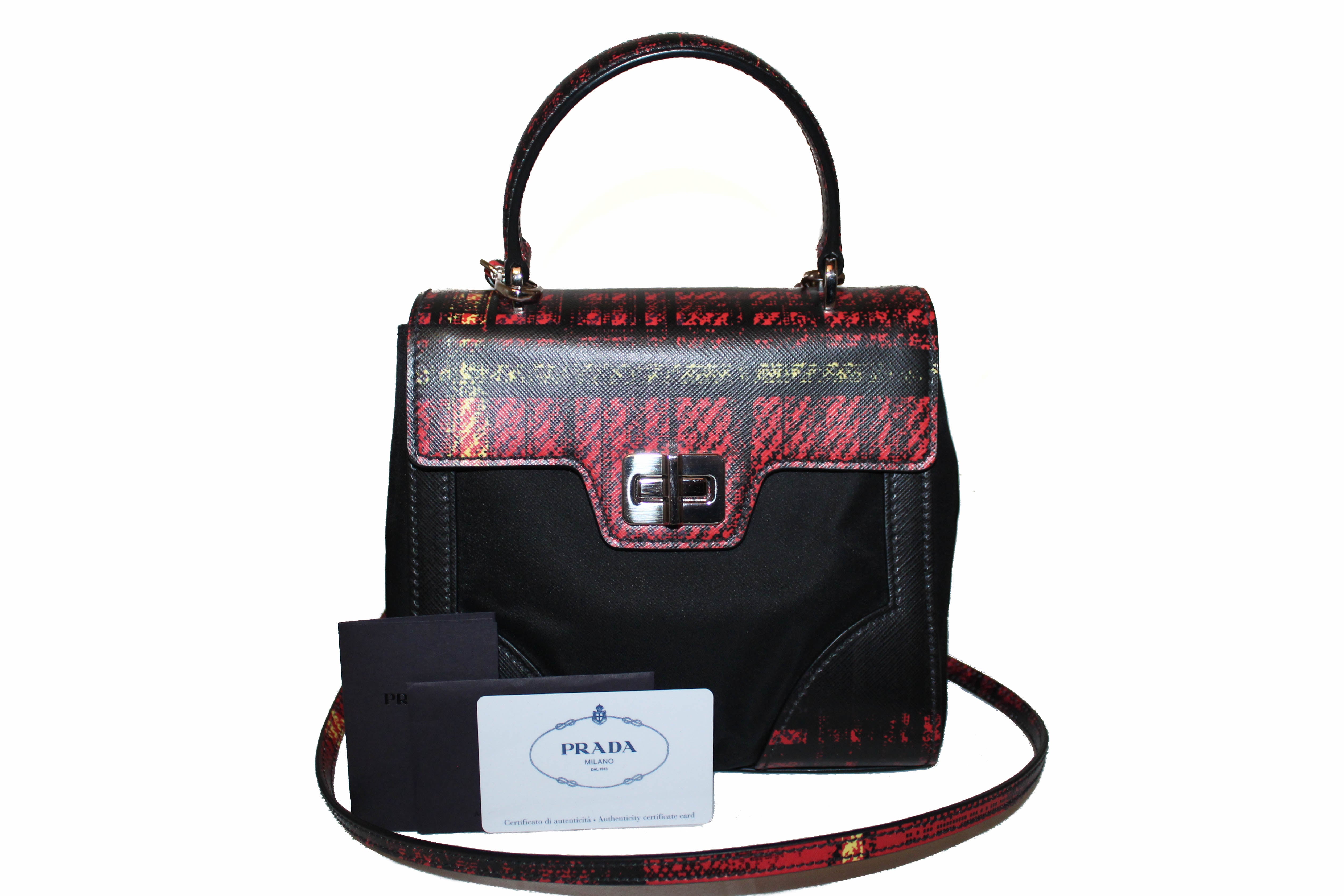 Prada Saffiano Galleria Handbag Red/White in Leather with Silver-tone - US