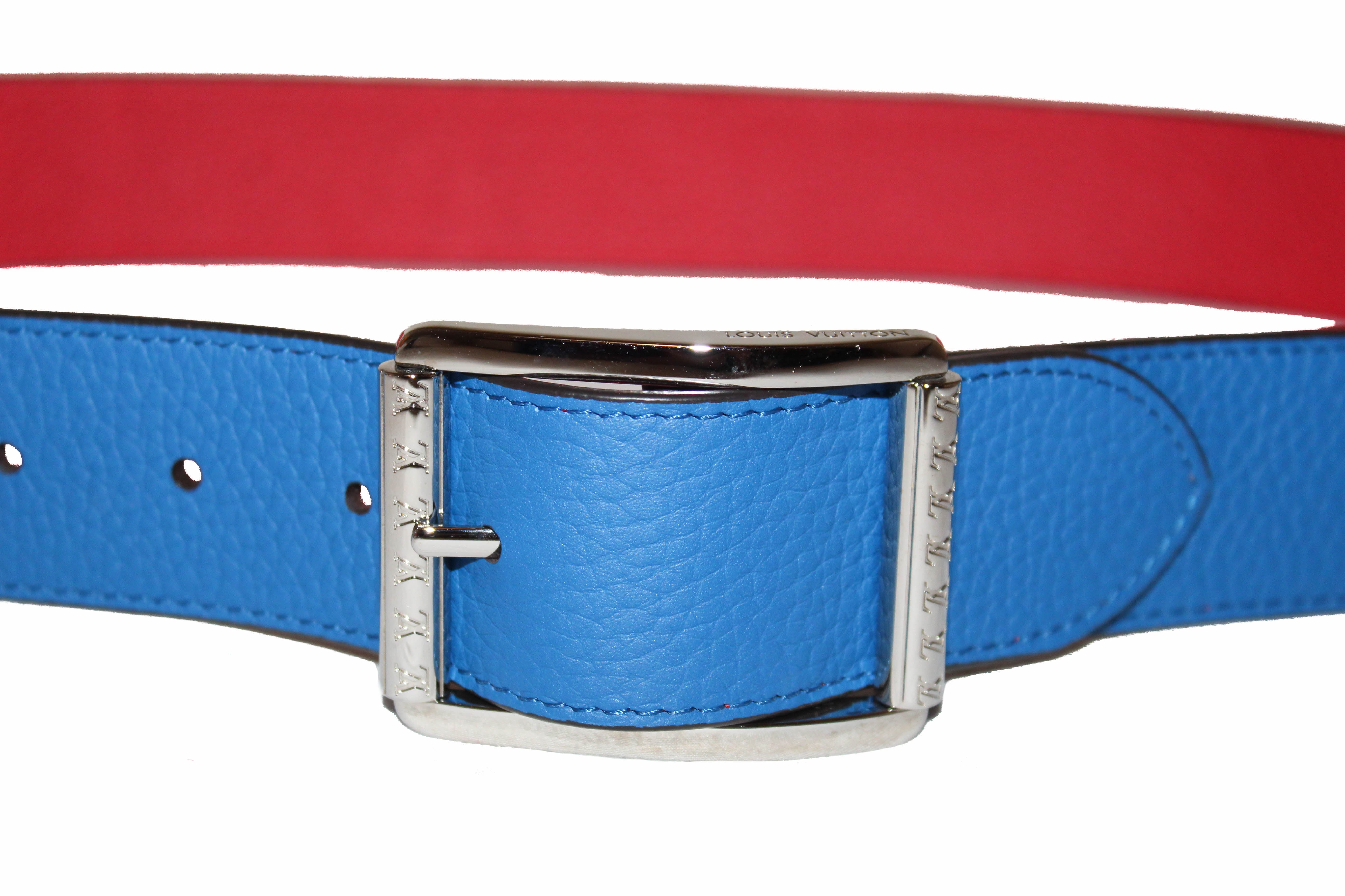 Louis Vuitton Red/Blue Taurillion Leather Logo Reversible Buckle Belt 95CM Louis  Vuitton