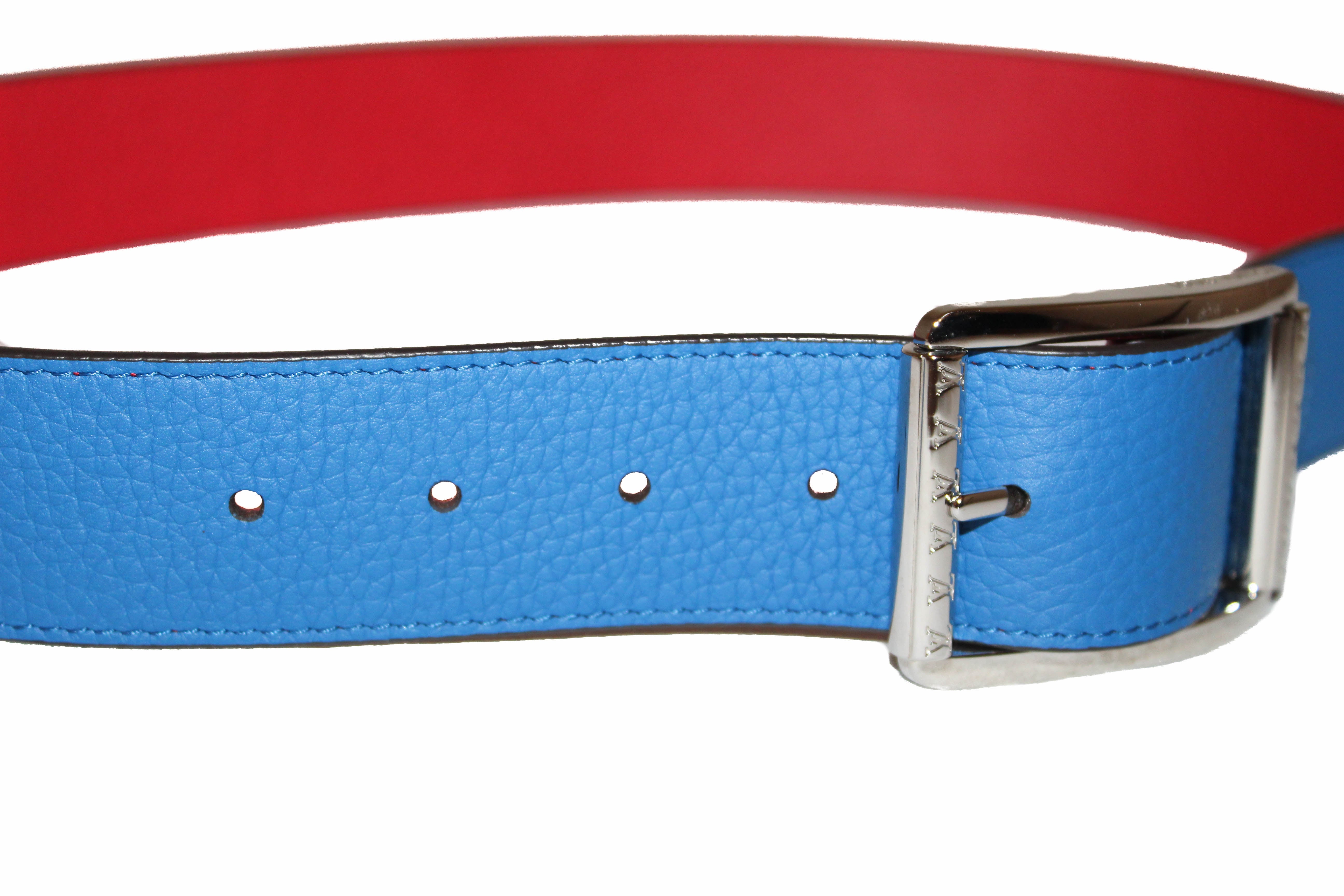 Louis Vuitton Size 85/34 40mm Initials Blue Taurillon Leather Belt 65lk817s