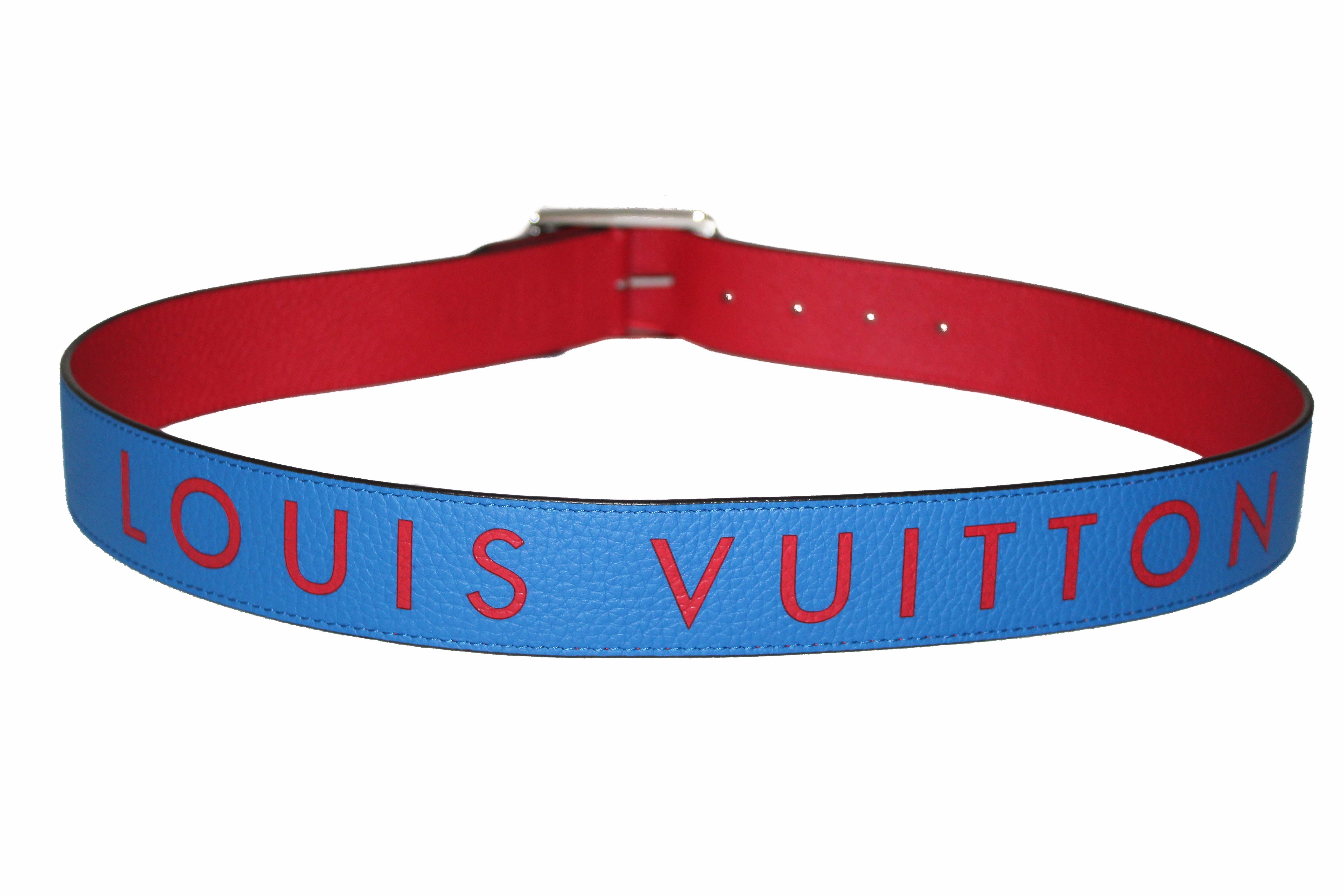 Louis Vuitton Red/Blue Taurillion Leather Logo Reversible Buckle Belt 95CM