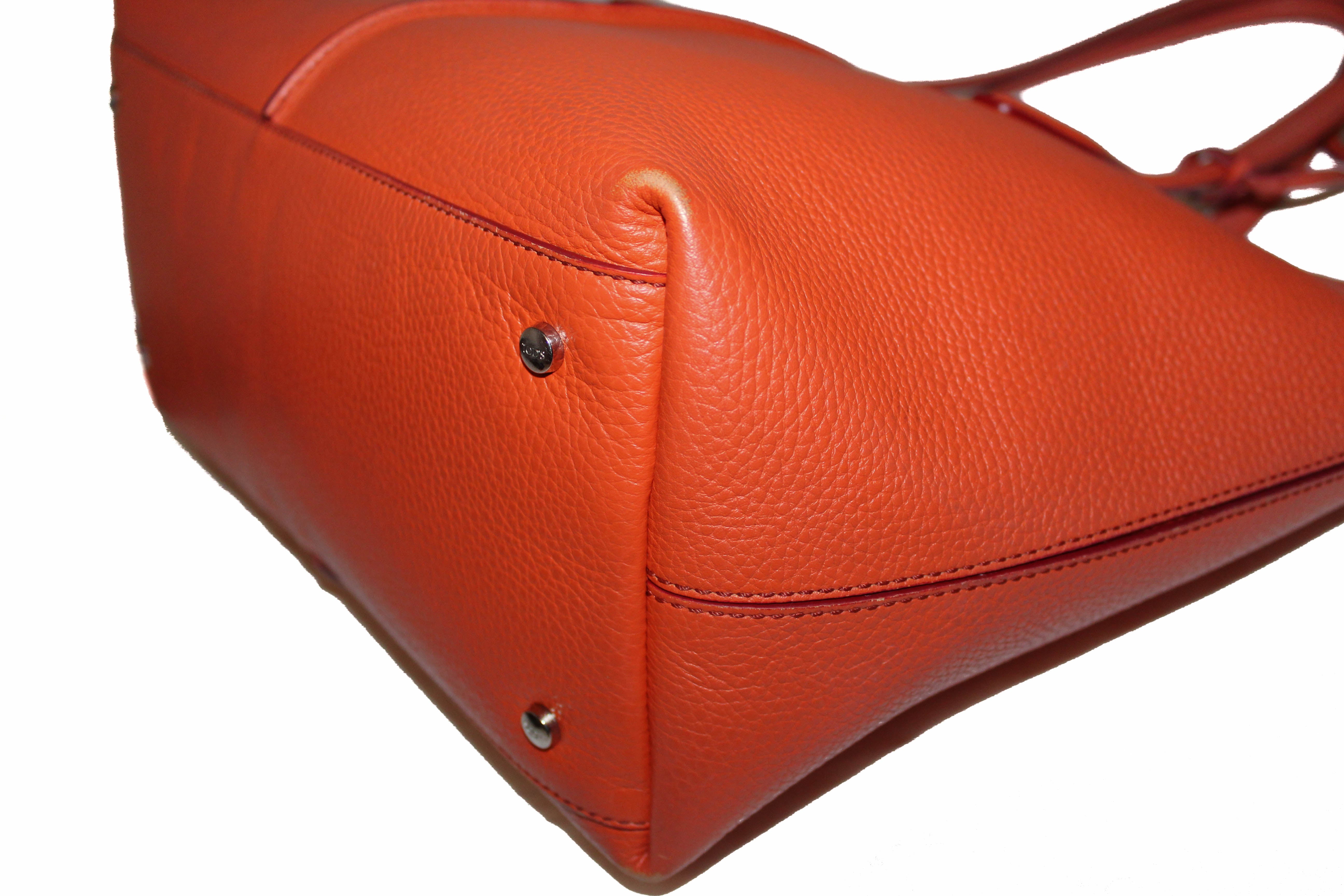 Authentic Tod's Orange Pebbled Leather Joy Shopping Tote Shoulder Bag