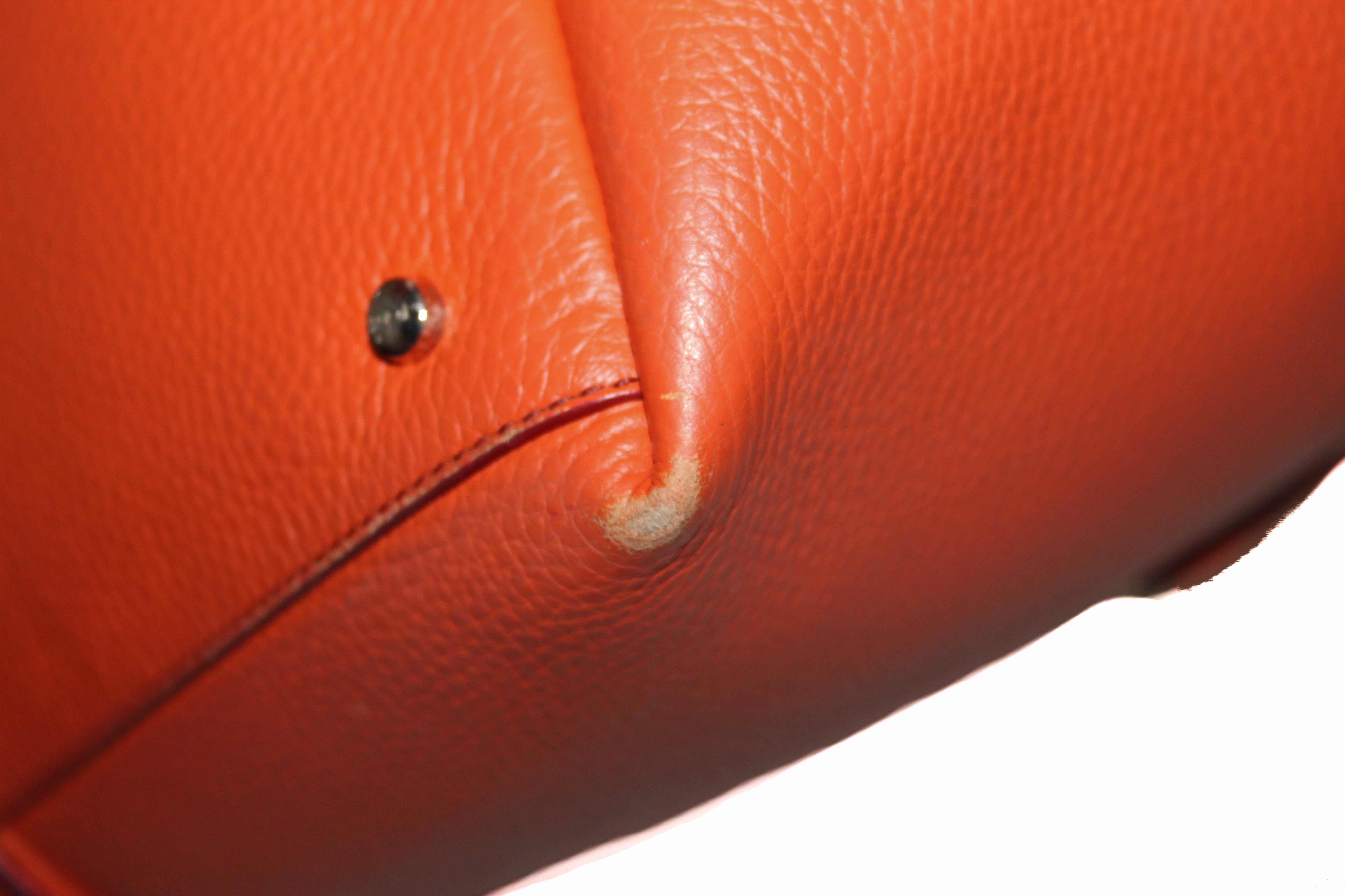 Authentic Tod's Orange Pebbled Leather Joy Shopping Tote Shoulder Bag