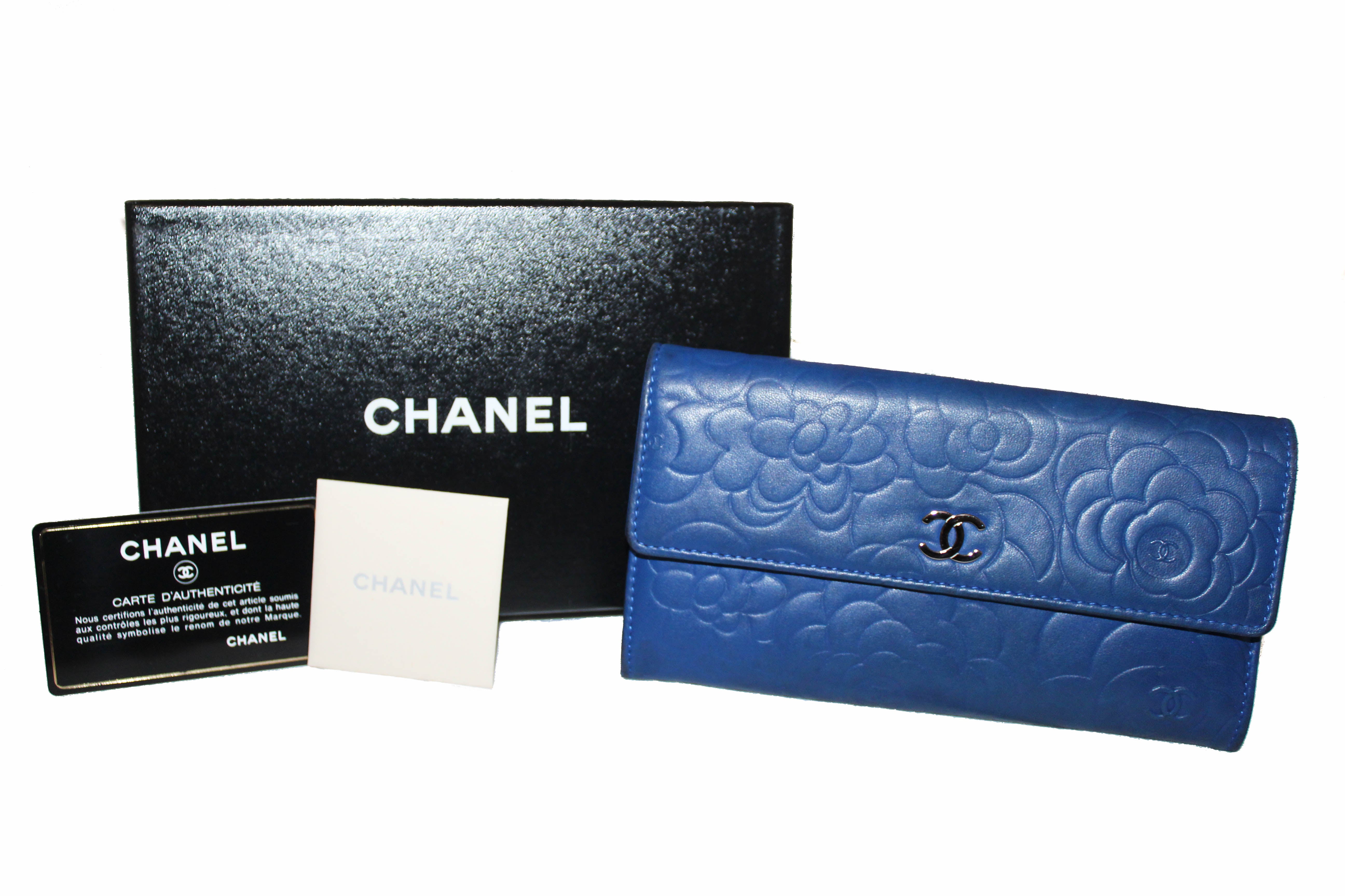 Pre-Loved Chanel Camellia Long Flap Wallet in Black Came…