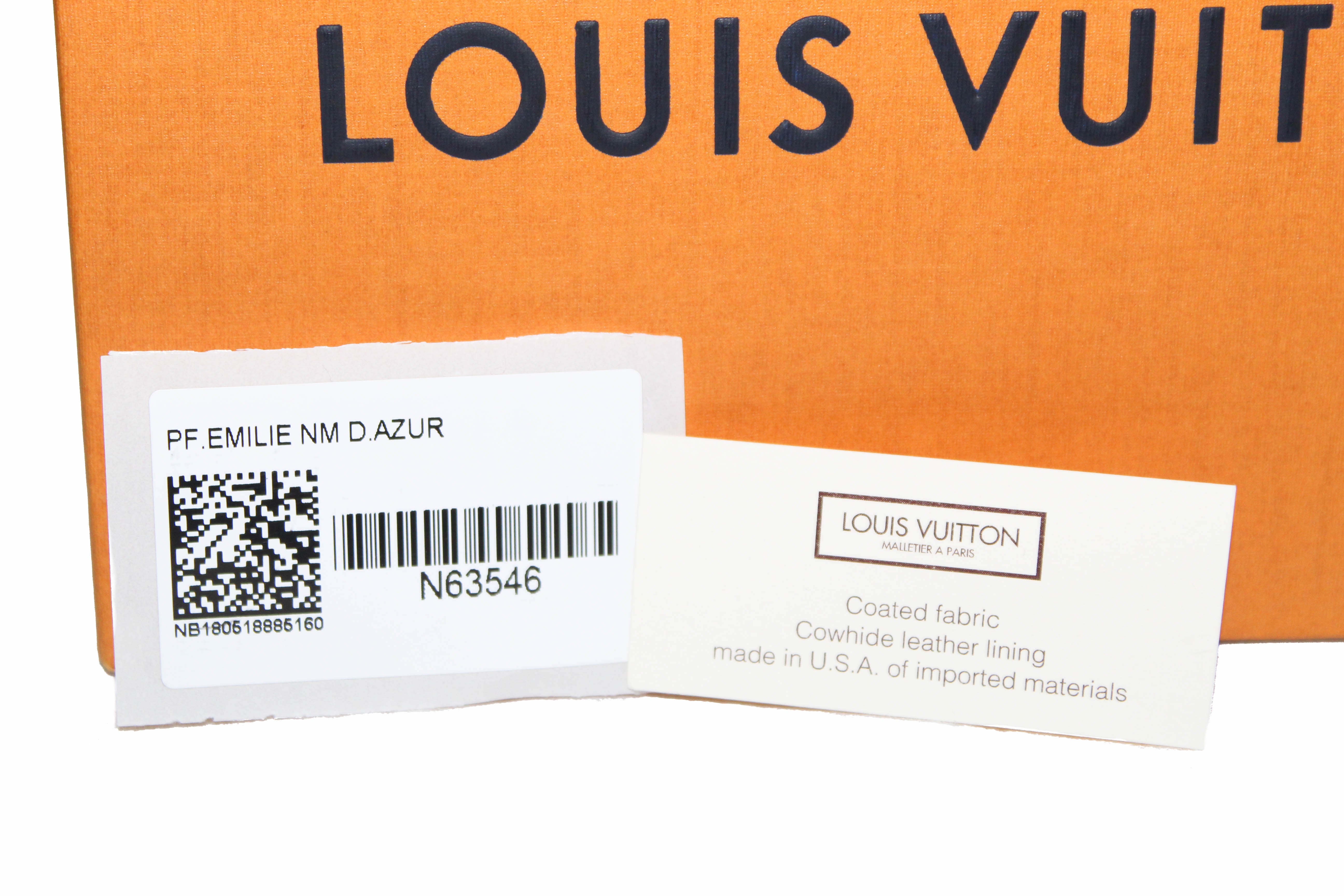 Authentic New Louis Vuitton Damier Azur Canvas Emilie Flap Wallet