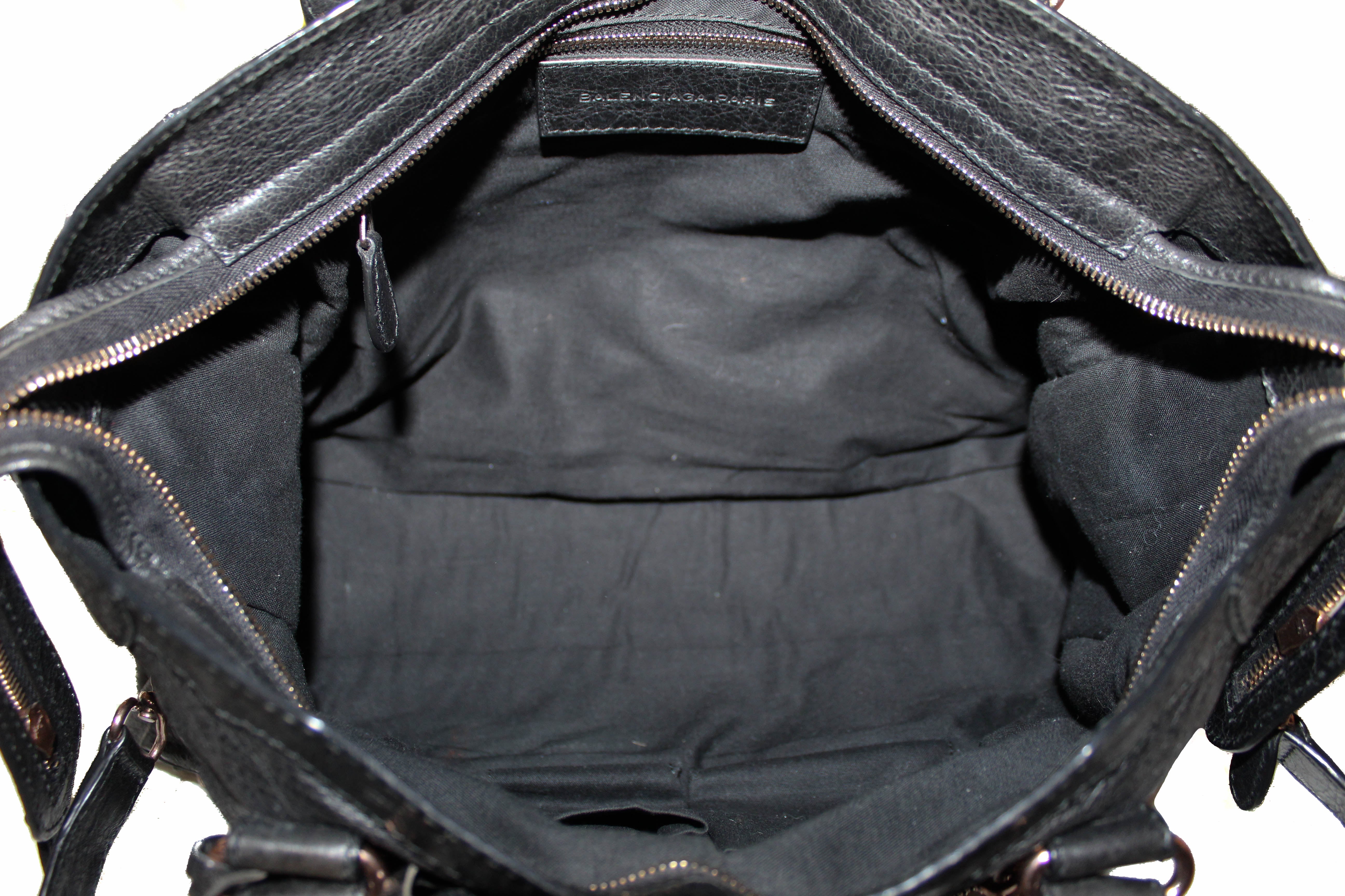 Authentic Balenciaga Black Giant 12 Rose Gold City Lambskin Leather Bag