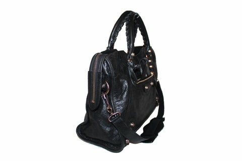 Authentic Balenciaga Black Giant 12 Rose Gold City Lambskin Leather Bag