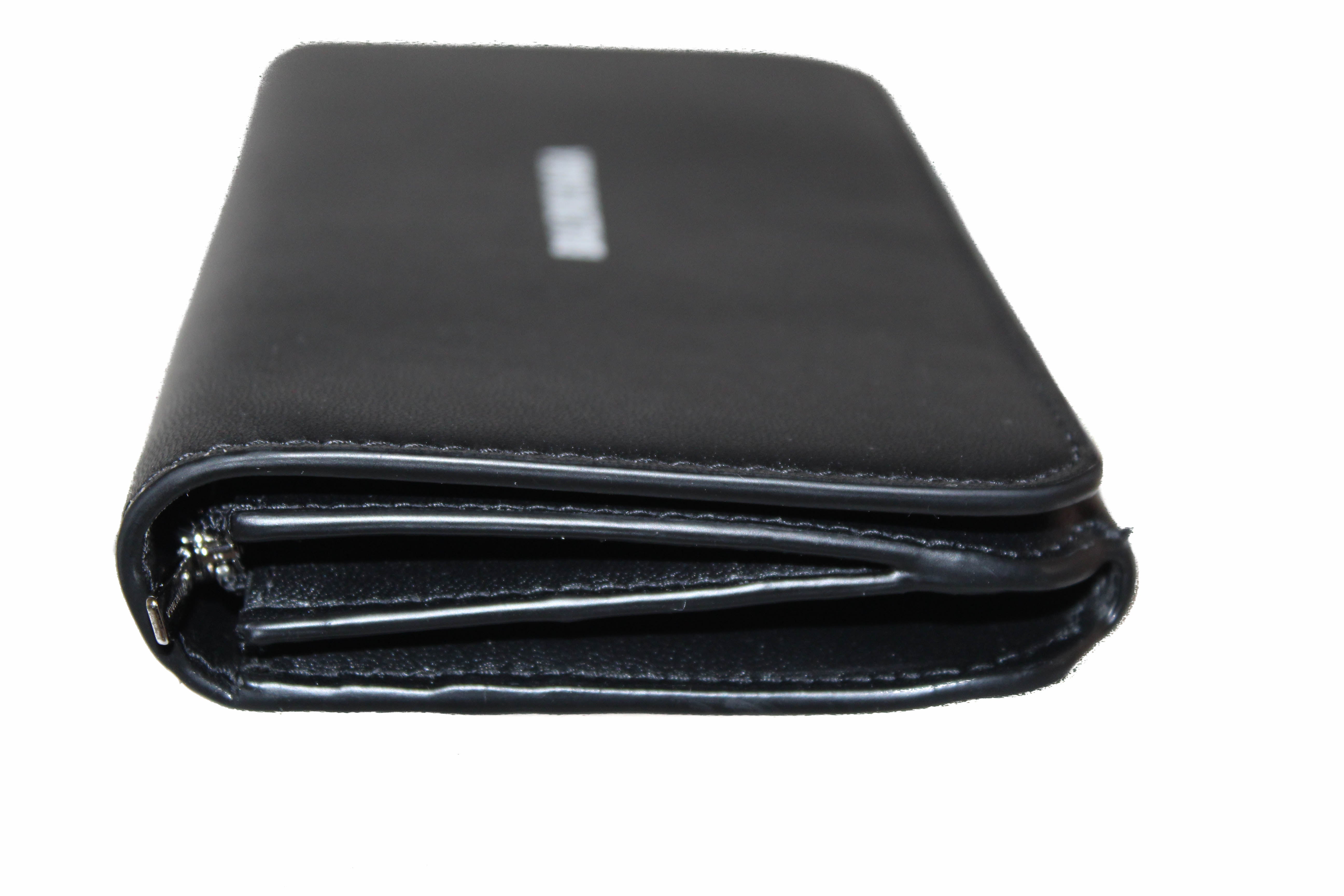 Authentic Balenciaga Black Calfskin Leather Continental Flap Wallet