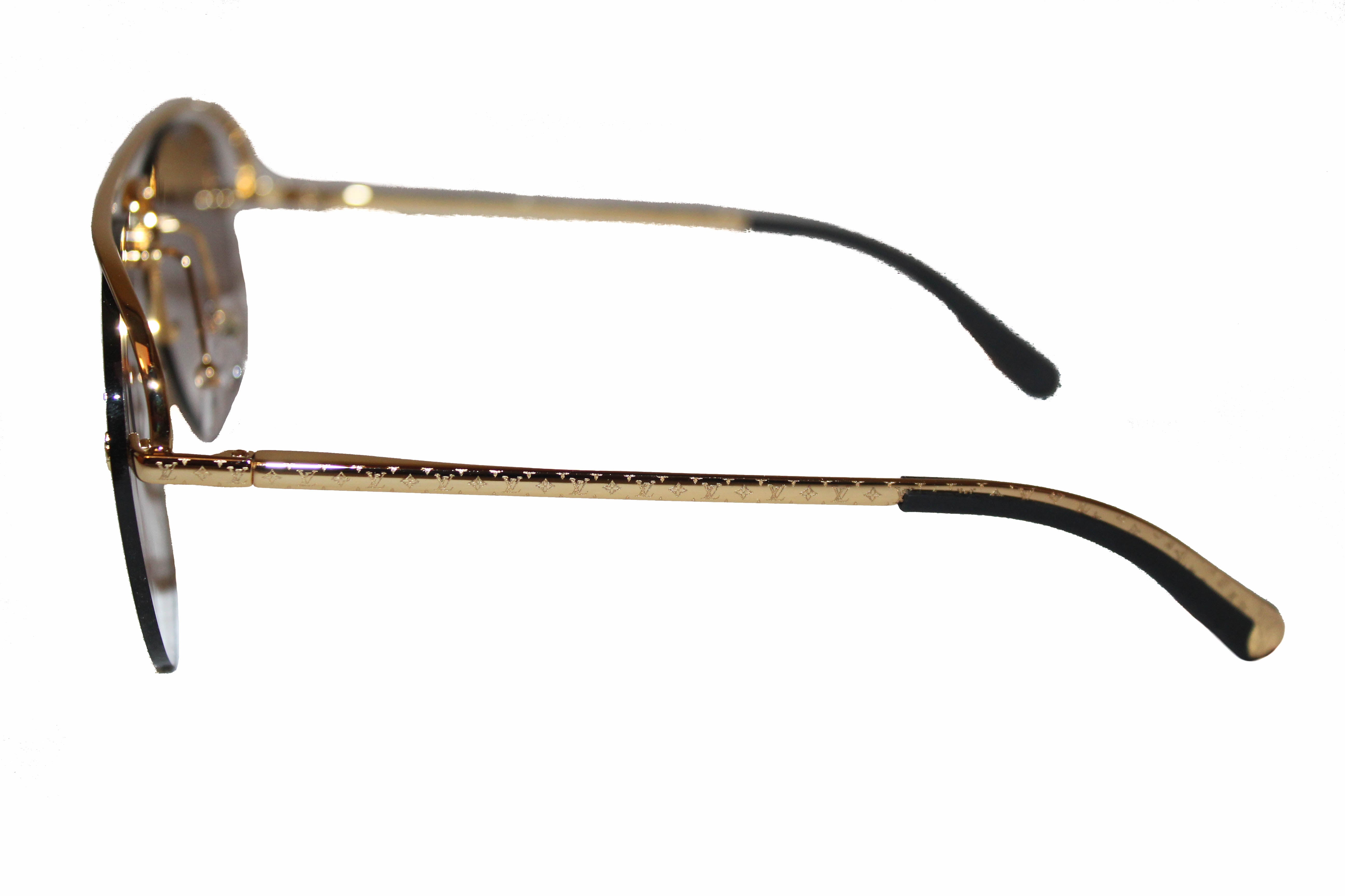 LOUIS VUITTON Metal Monogram Grease Sunglasses Z1172W Gold 546263