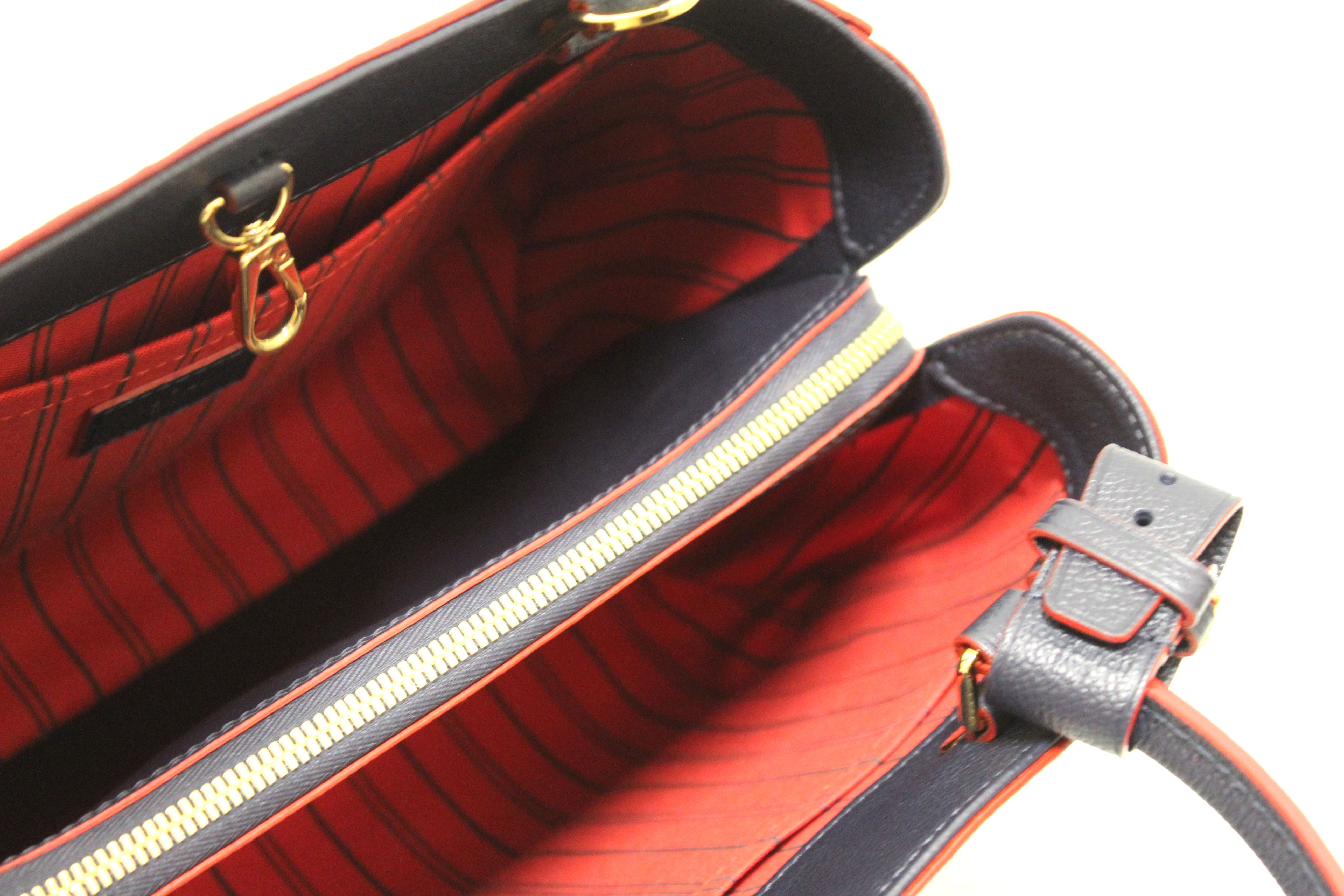 Louis Vuitton Montaigne MM handbag strap in blue/red monogram leather , GHW For  Sale at 1stDibs