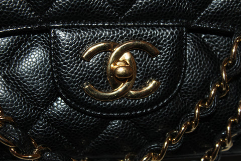 Authentic Chanel Black Quilted Caviar Leather Maxi Double Flap Bag