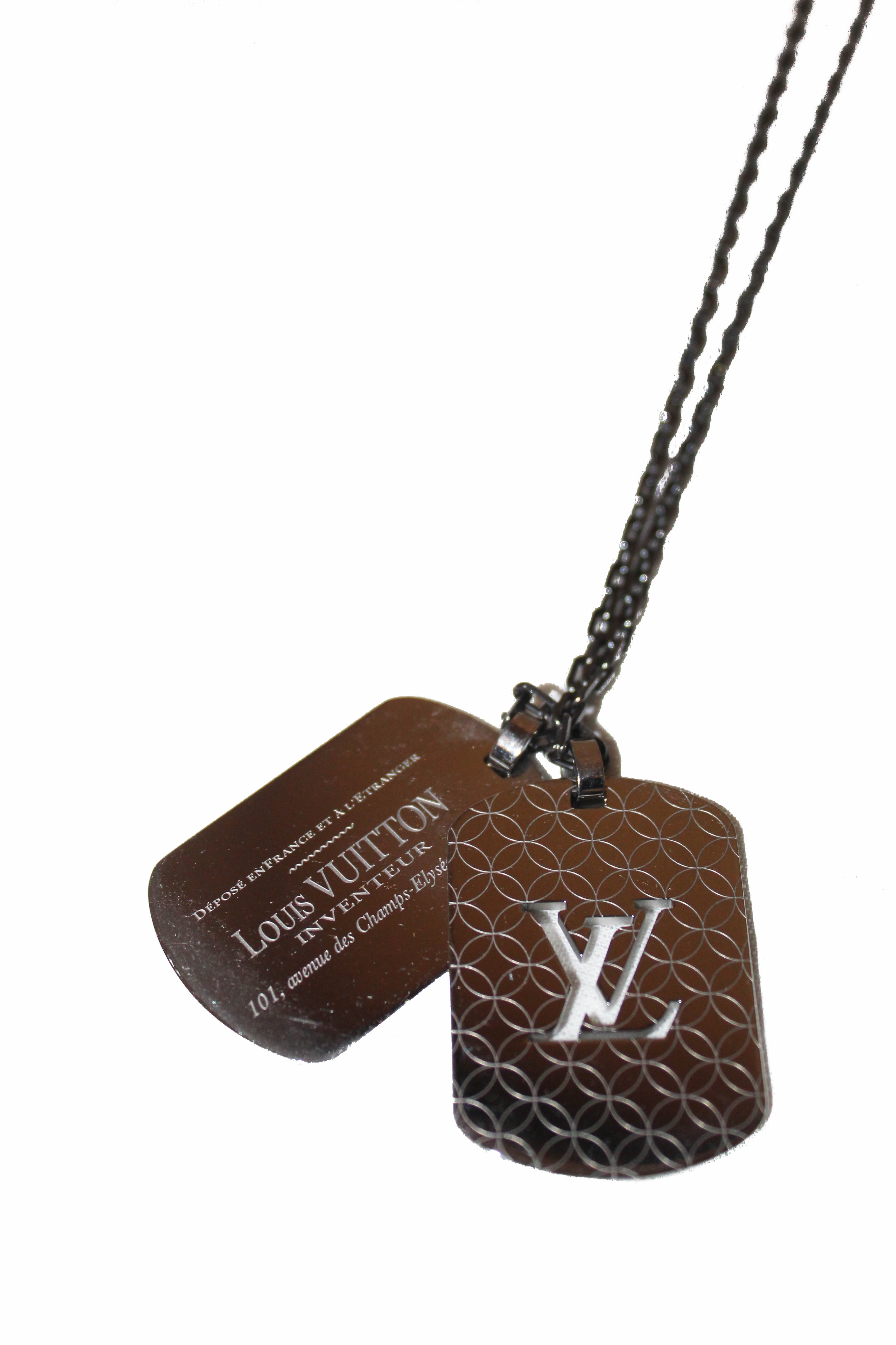 Louis Vuitton Locket Necklace Engraved Monogram Palladium