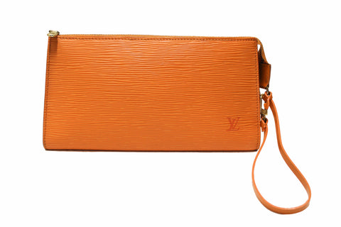 Authentic Louis Vuitton Orange Epi Leather Pochette Bag