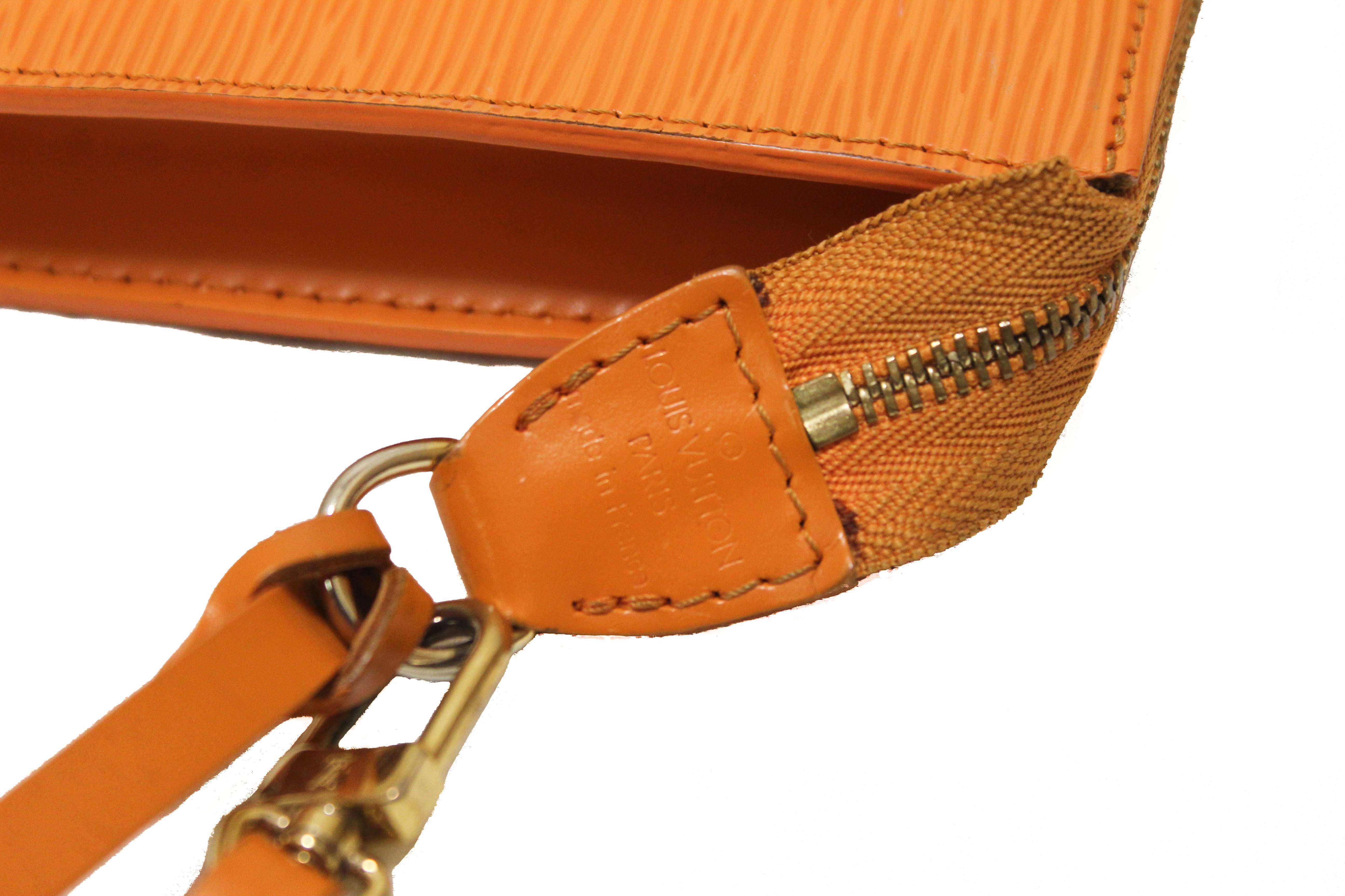 Authentic Louis Vuitton Orange Epi Leather Pochette Bag