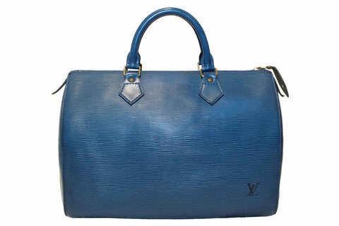 Authentic Louis Vuitton Epi Leather Blue Speedy 30 Hand Bag