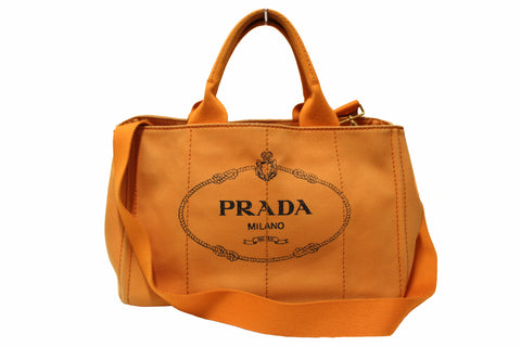 Authentic Prada Orange Canapa Canvas Logo Tote Bag