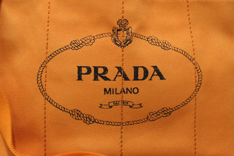 Authentic Prada Orange Canapa Canvas Logo Tote Bag