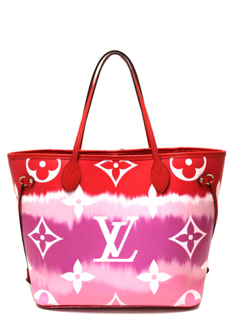 Authentic Louis Vuitton Pink/Red Escale Giant Monogram Neverfull MM Shoulder Bag